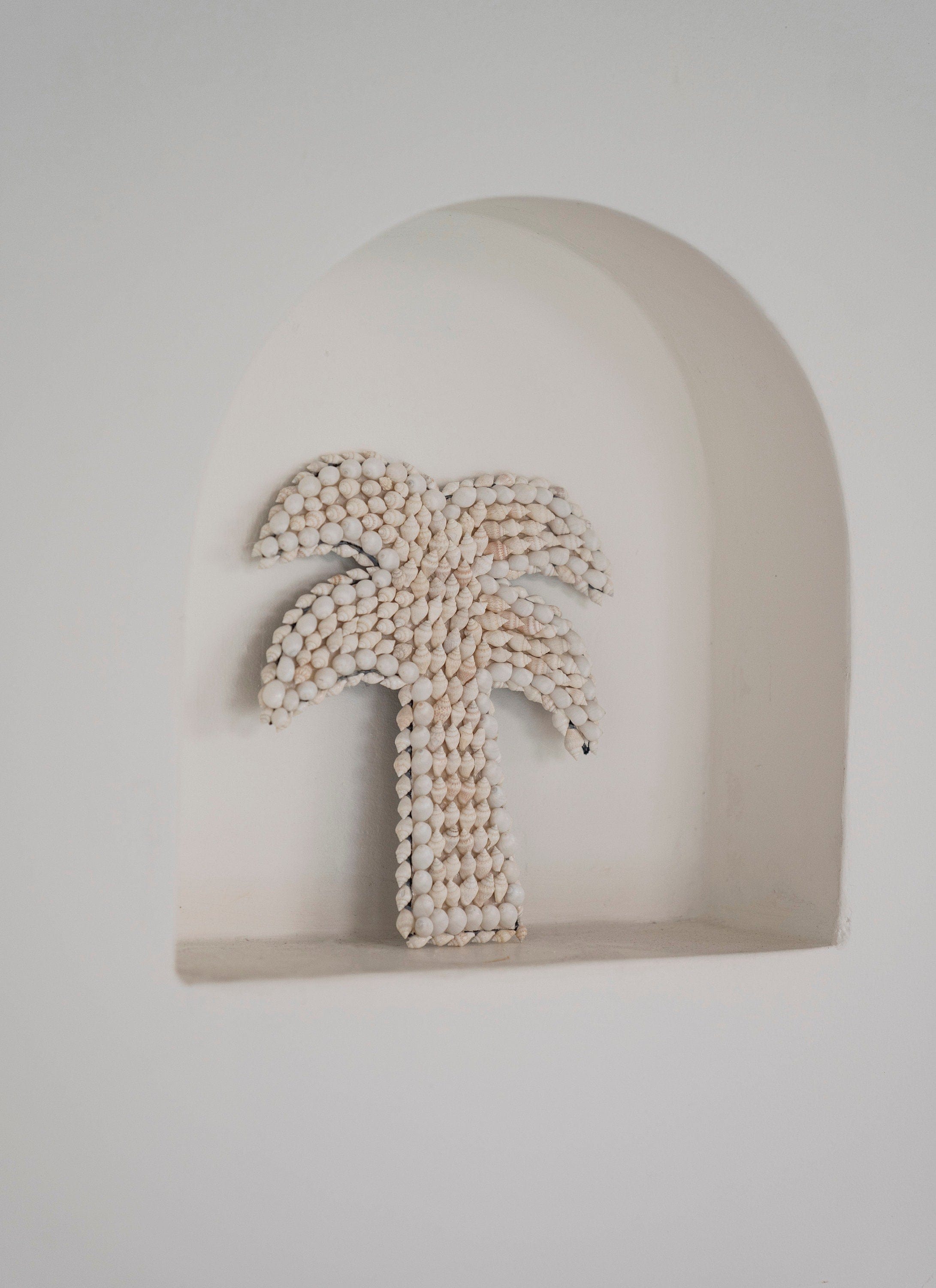 Boho Palm Tree Wall Decor - Handcrafted Coastal Art with White Shells