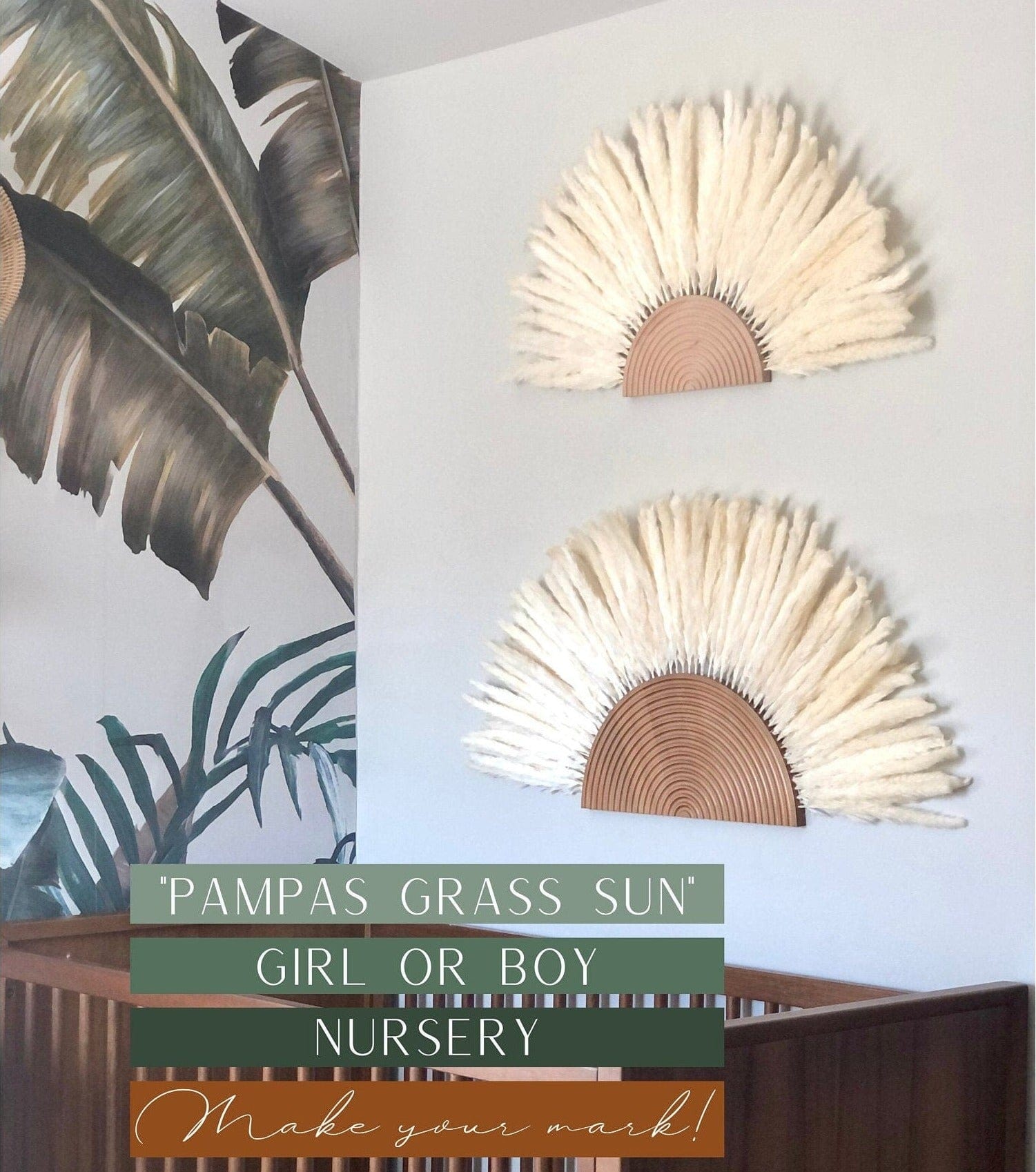 Boho Pampas Grass Sun Wall Art – Perfect for Nursery and Baby Room Decor