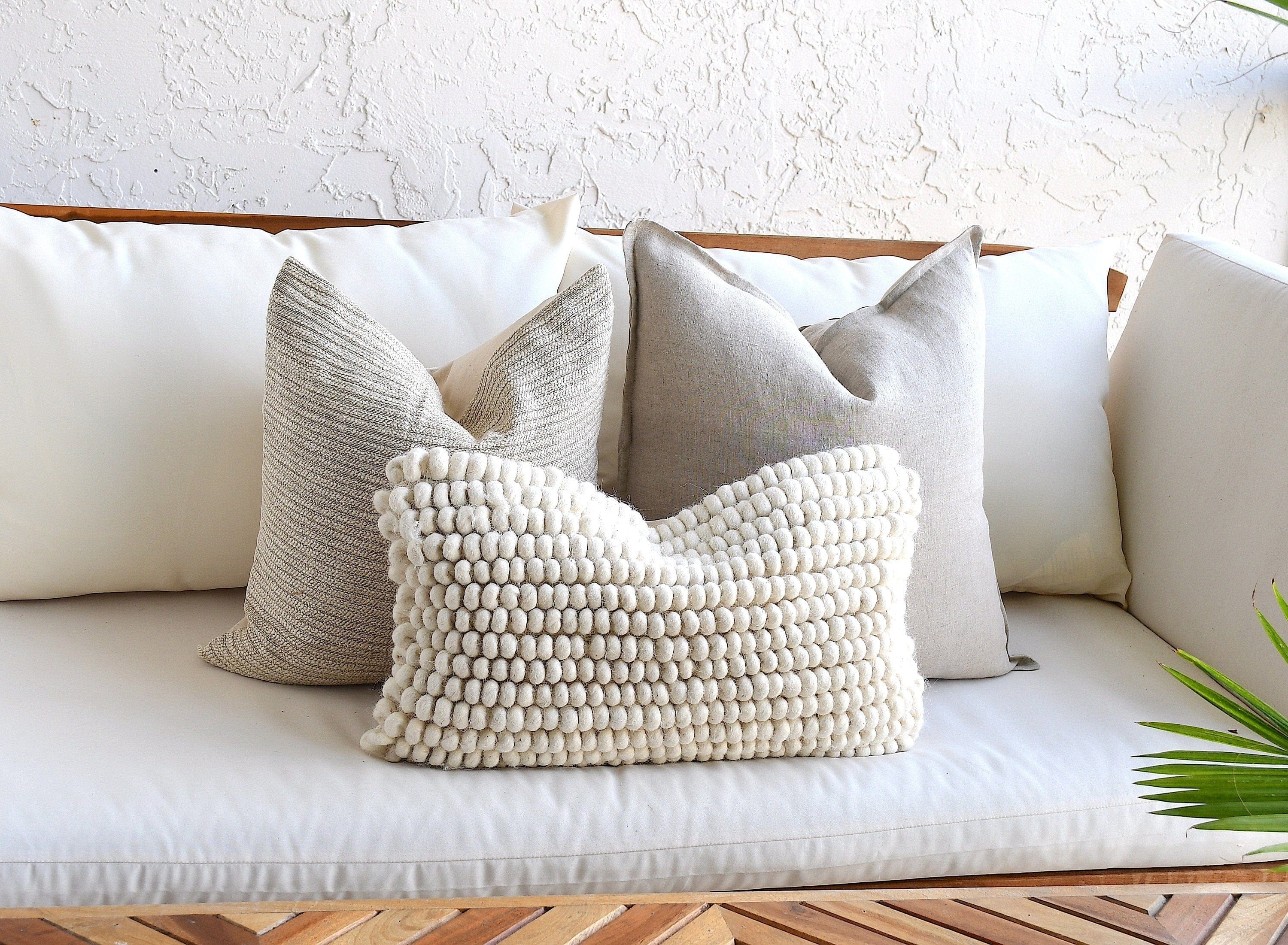 Boho Pillow Set - 3-Piece Neutral Décor Collection | Beige & White | Handwoven Cotton & Wool