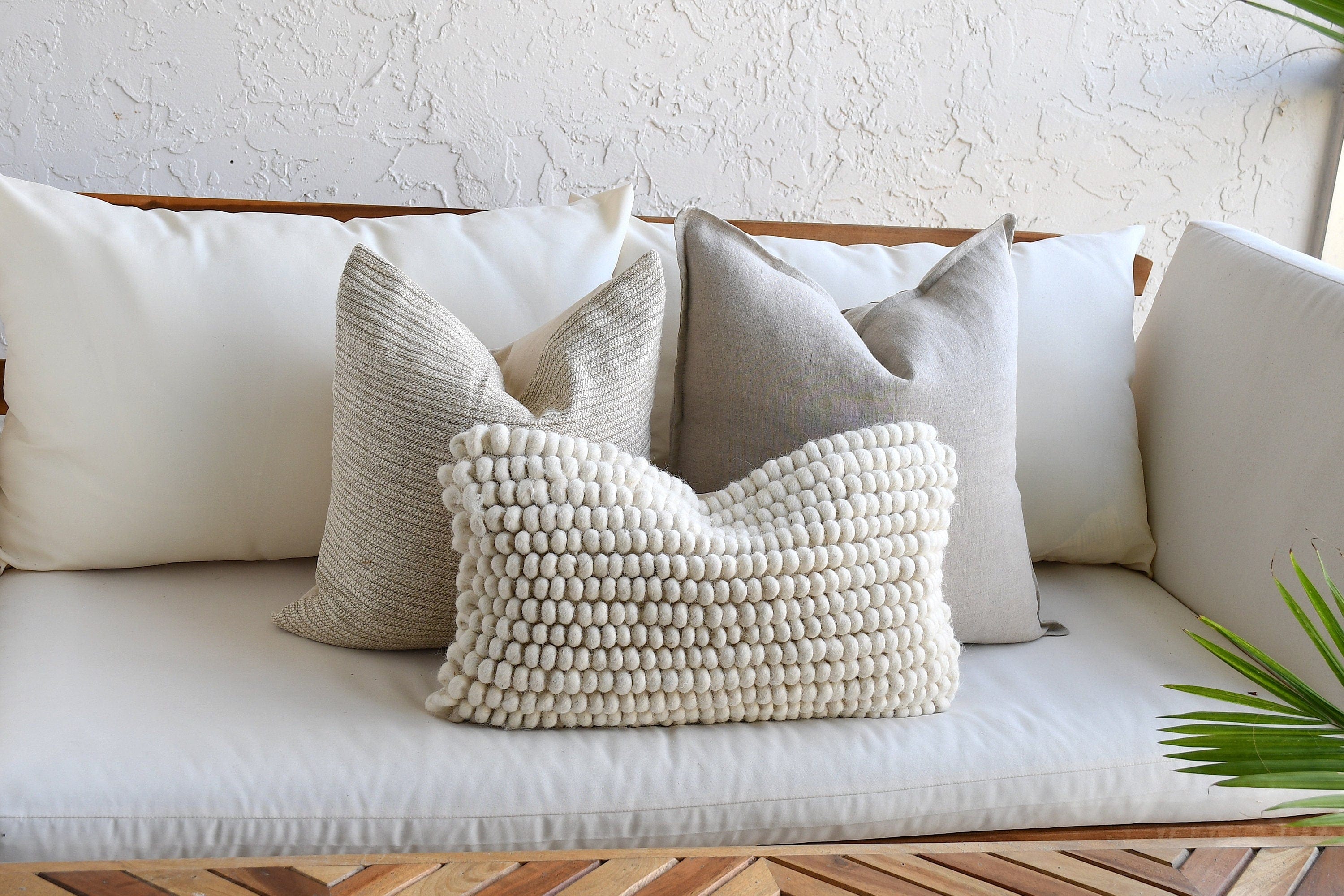 Boho Pillow Set - 3-Piece Neutral Décor Collection | Beige & White | Handwoven Cotton & Wool