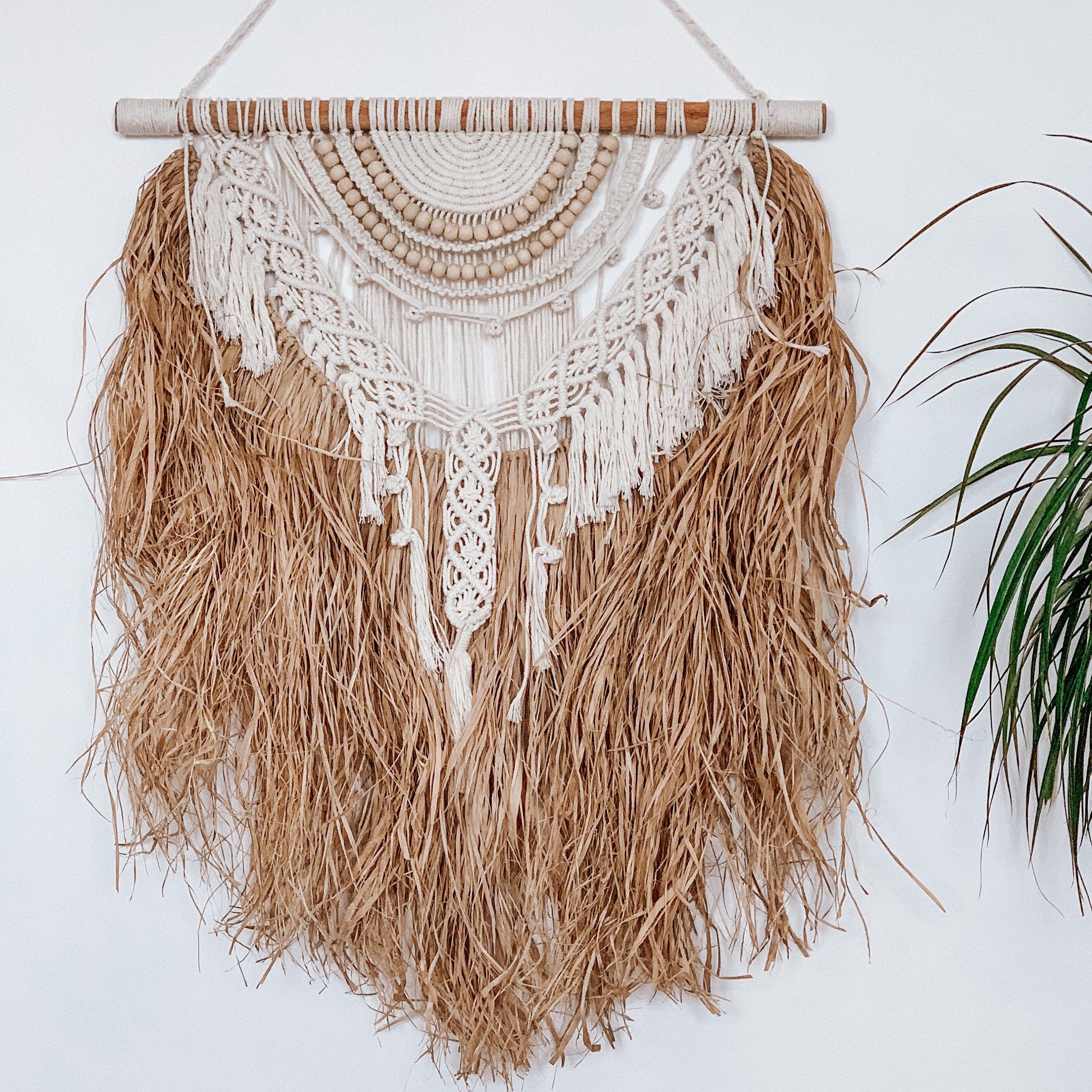 Boho Style Macrame Wall Hanging – Handmade Raffia Tapestry, Outdoor Decor, 95cm x 70cm, Bali Decor Wall Art