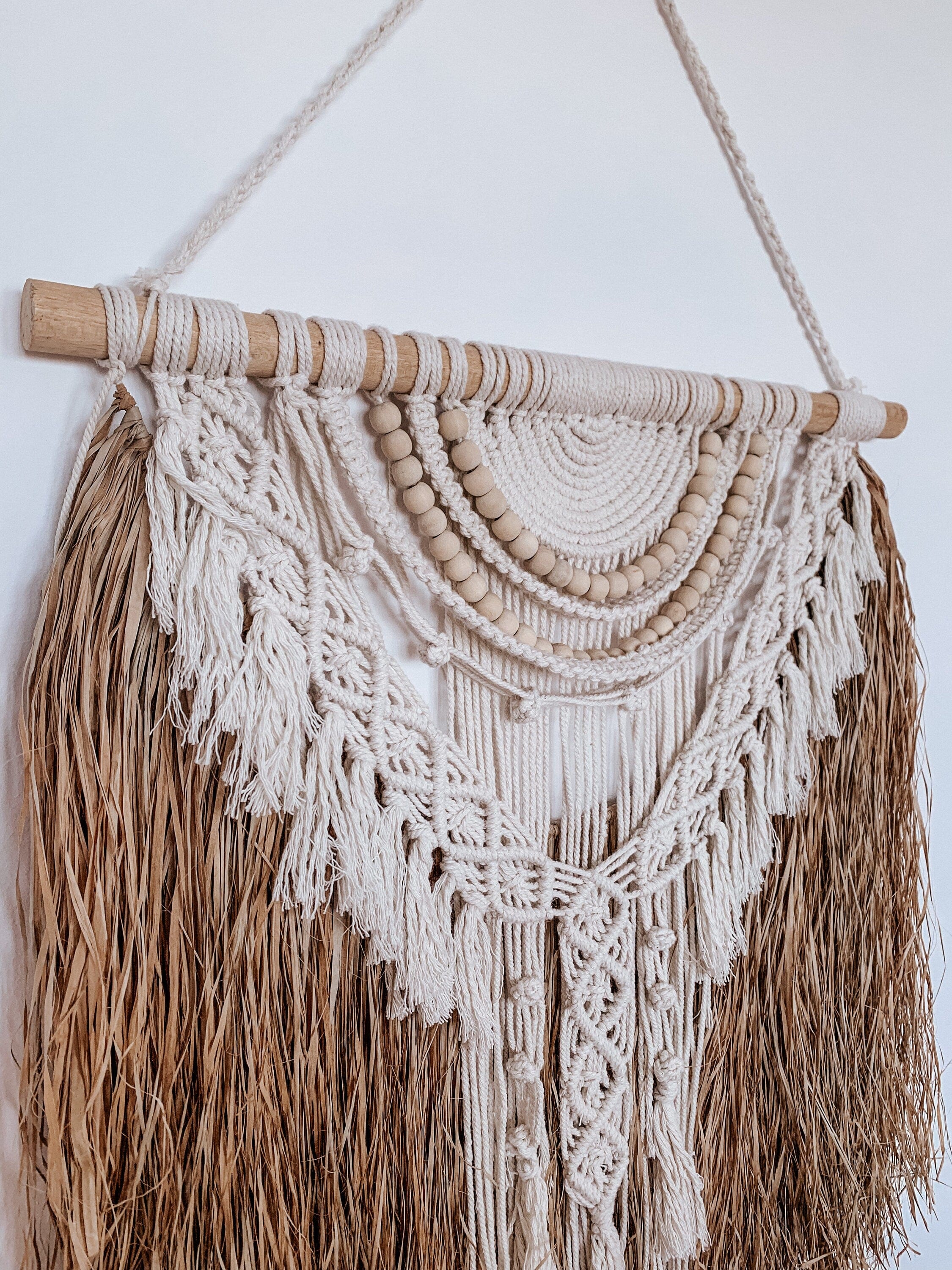 Boho Style Macrame Wall Hanging – Handmade Raffia Tapestry, Outdoor Decor, 95cm x 70cm, Bali Decor Wall Art