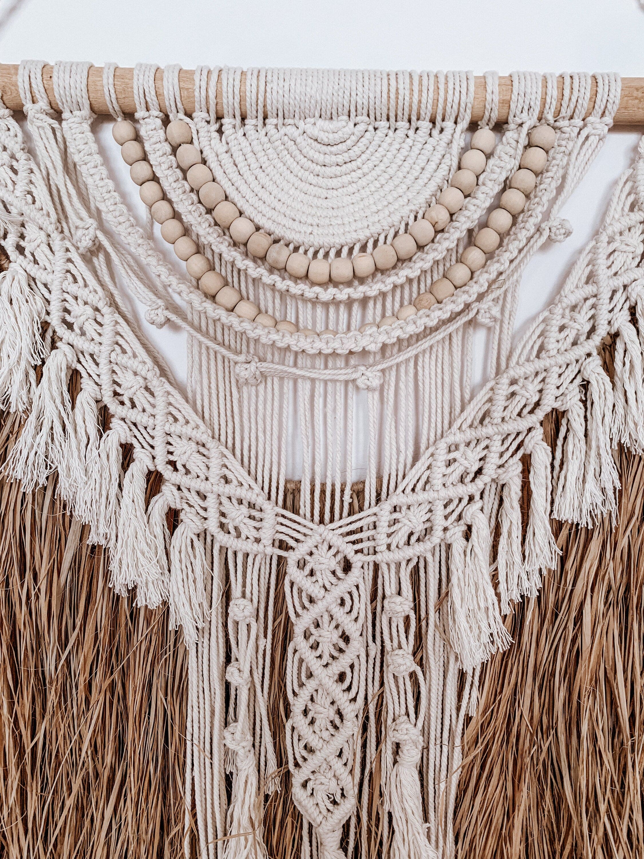 Boho Style Macrame Wall Hanging – Handmade Raffia Tapestry, Outdoor Decor, 95cm x 70cm, Bali Decor Wall Art