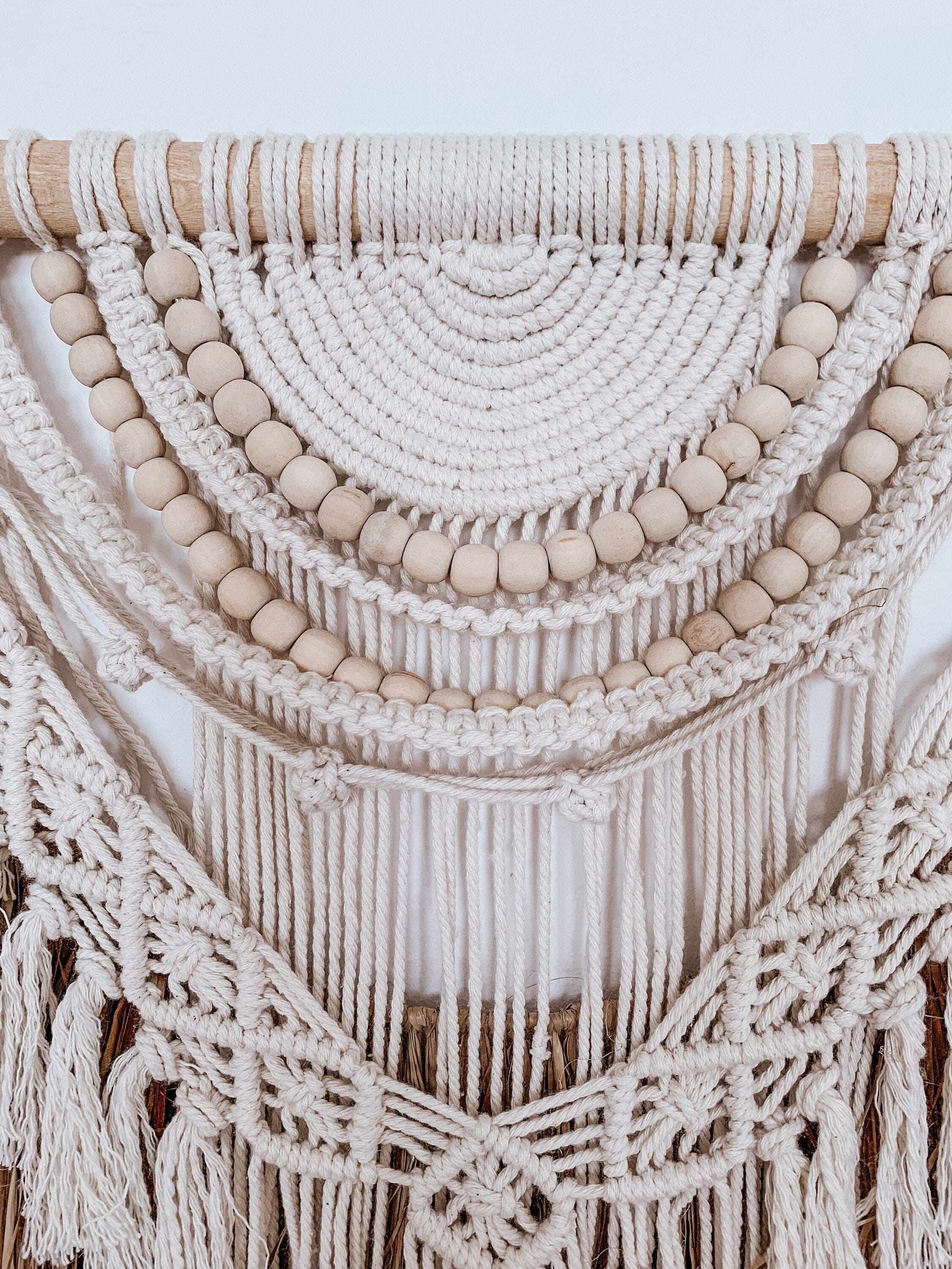 Boho Style Macrame Wall Hanging – Handmade Raffia Tapestry, Outdoor Decor, 95cm x 70cm, Bali Decor Wall Art