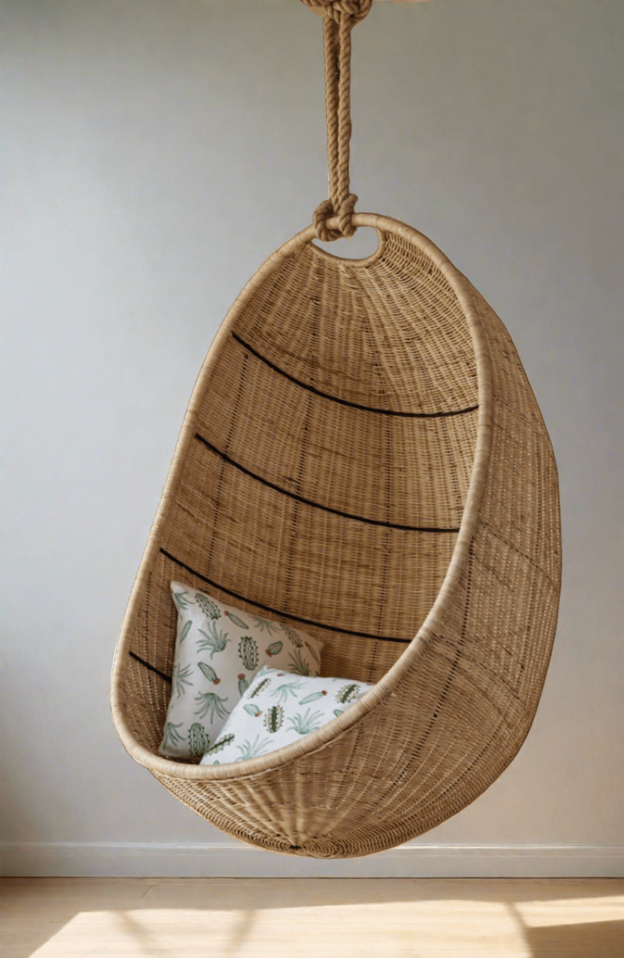 Brown Cocoon Wicker Seat Cushion Hanging Swing Chair - Natural Beauty and Cozy Comfort