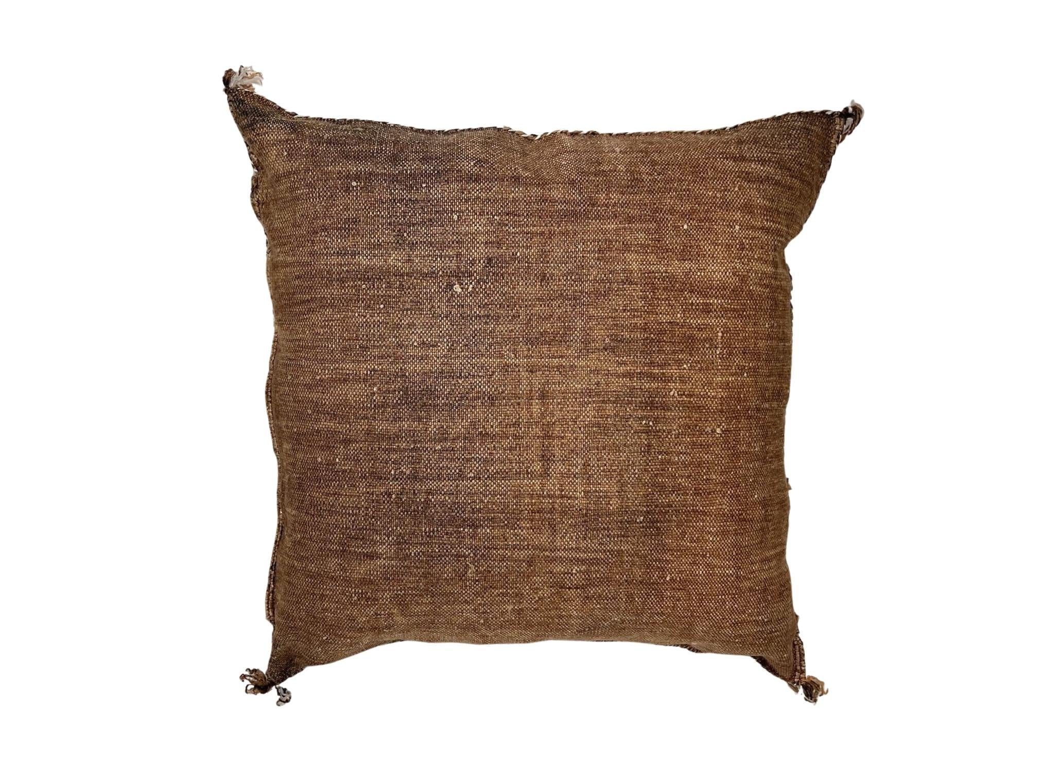 Camel Brown Moroccan Cactus Silk Pillow - Handmade by Local Artisans, Decorative Cushion, Natural Vegetable Dye, 20x20 inches (Unstuffed)