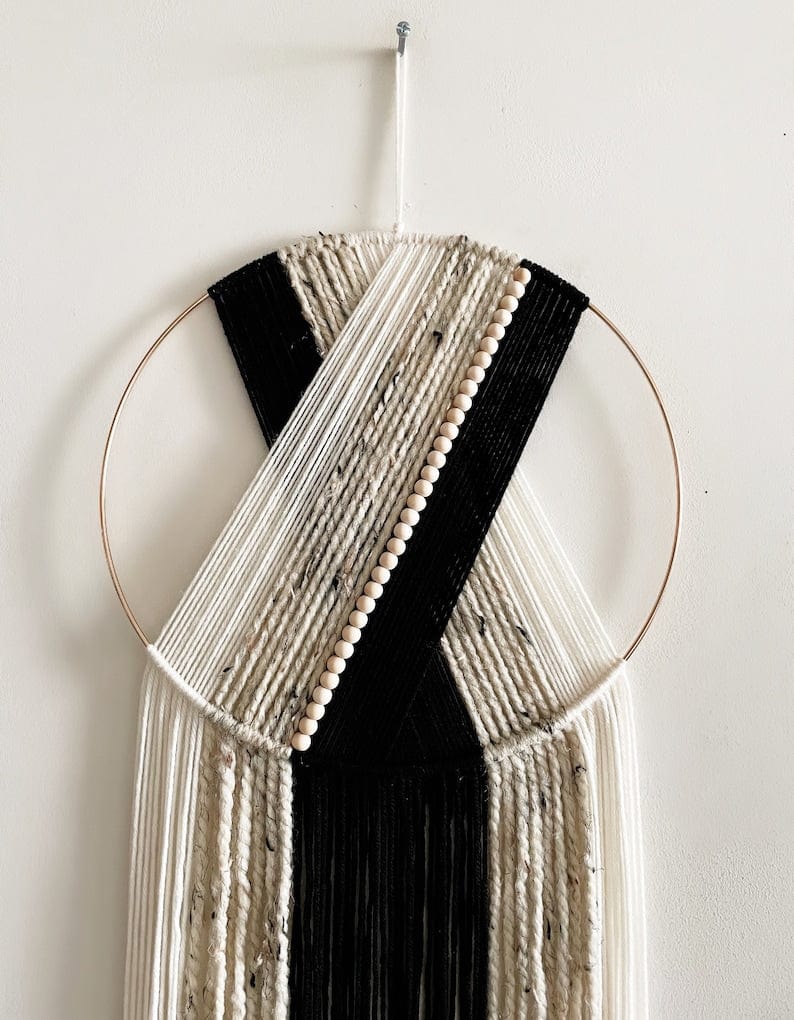 Chic Boho Beaded Yarn Hoop Wall Hanging - Stylish Macrame Decor for Dorms and Nurseries