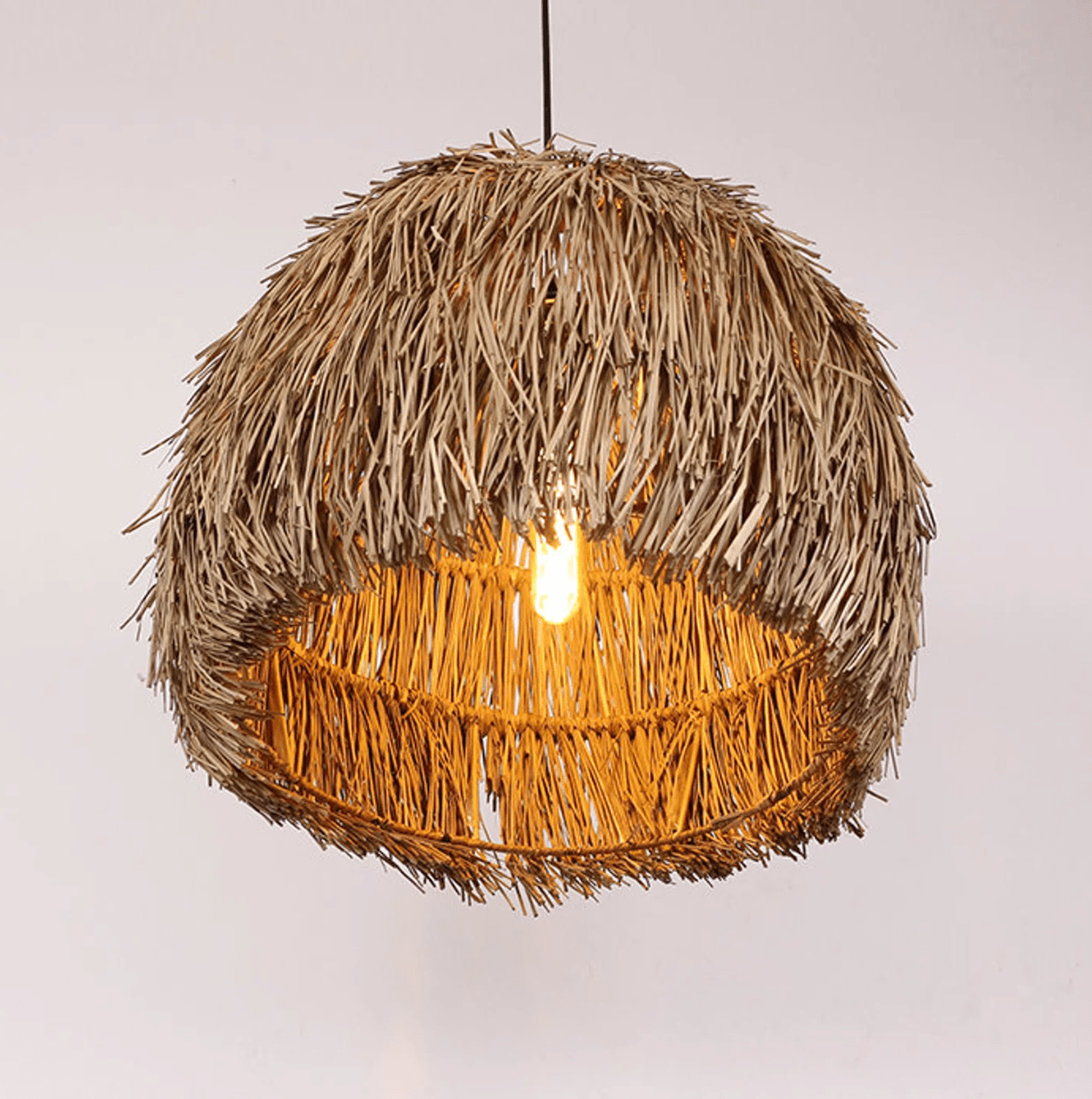 Chunky Raffia Rattan Pendant Light – Earthy Chic Design for Kitchen Islands and Dining Rooms