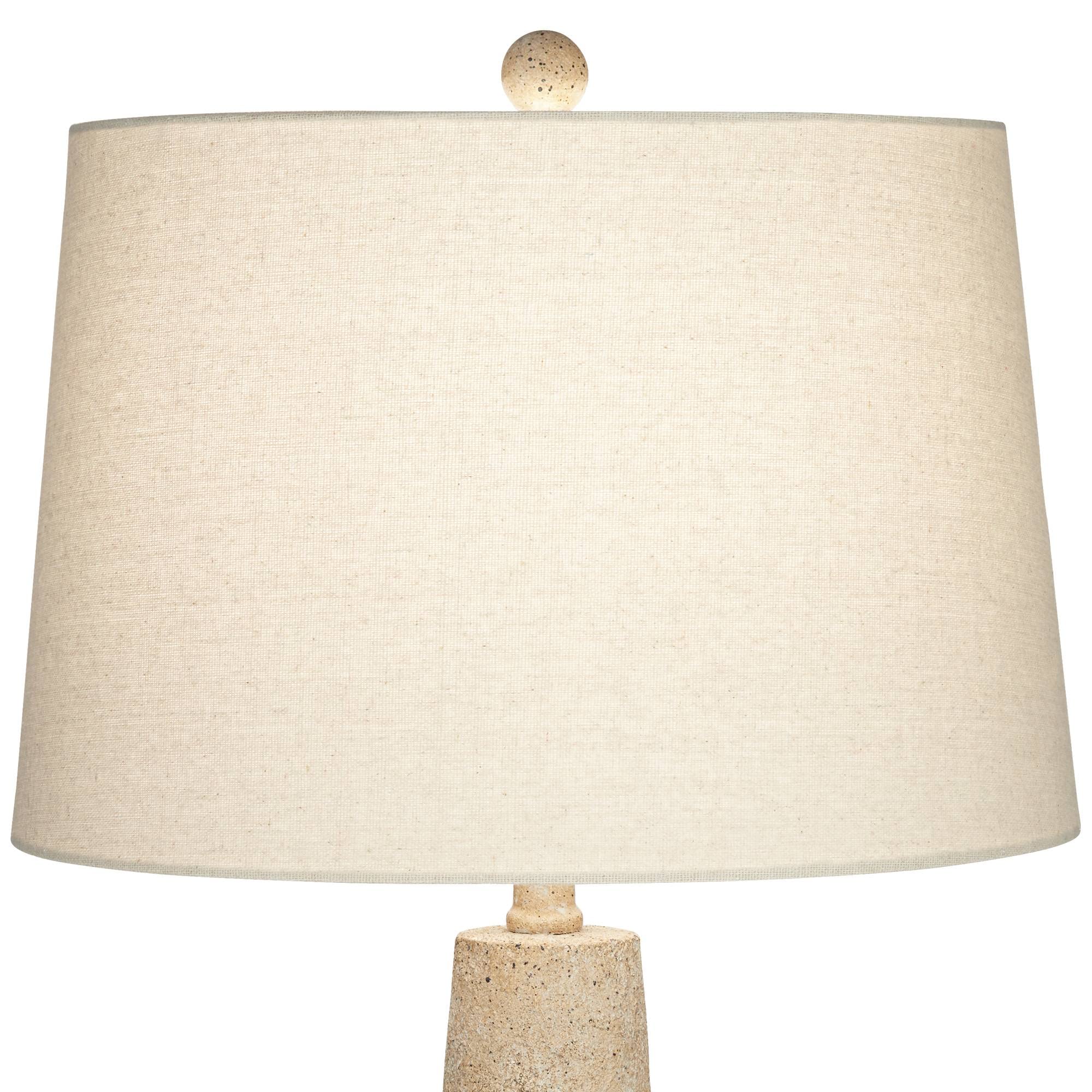 Coastal Charm: Set of 2 Rustic Modern Table Lamps with Geometric Bases and Off-White Shades