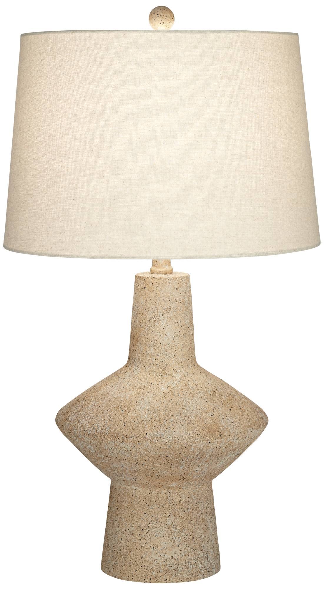 Coastal Charm: Set of 2 Rustic Modern Table Lamps with Geometric Bases and Off-White Shades