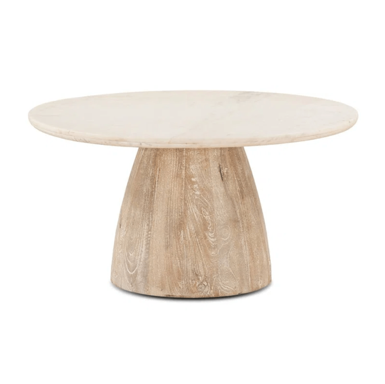 Coffee Table with Whitewash Finish, Solid Mango Wood and Marble for Any Home Setting