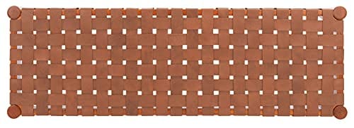 Cognac and Dark Brown Leather Weave Bench – Contemporary Mindi Wood Frame- 47-Inch