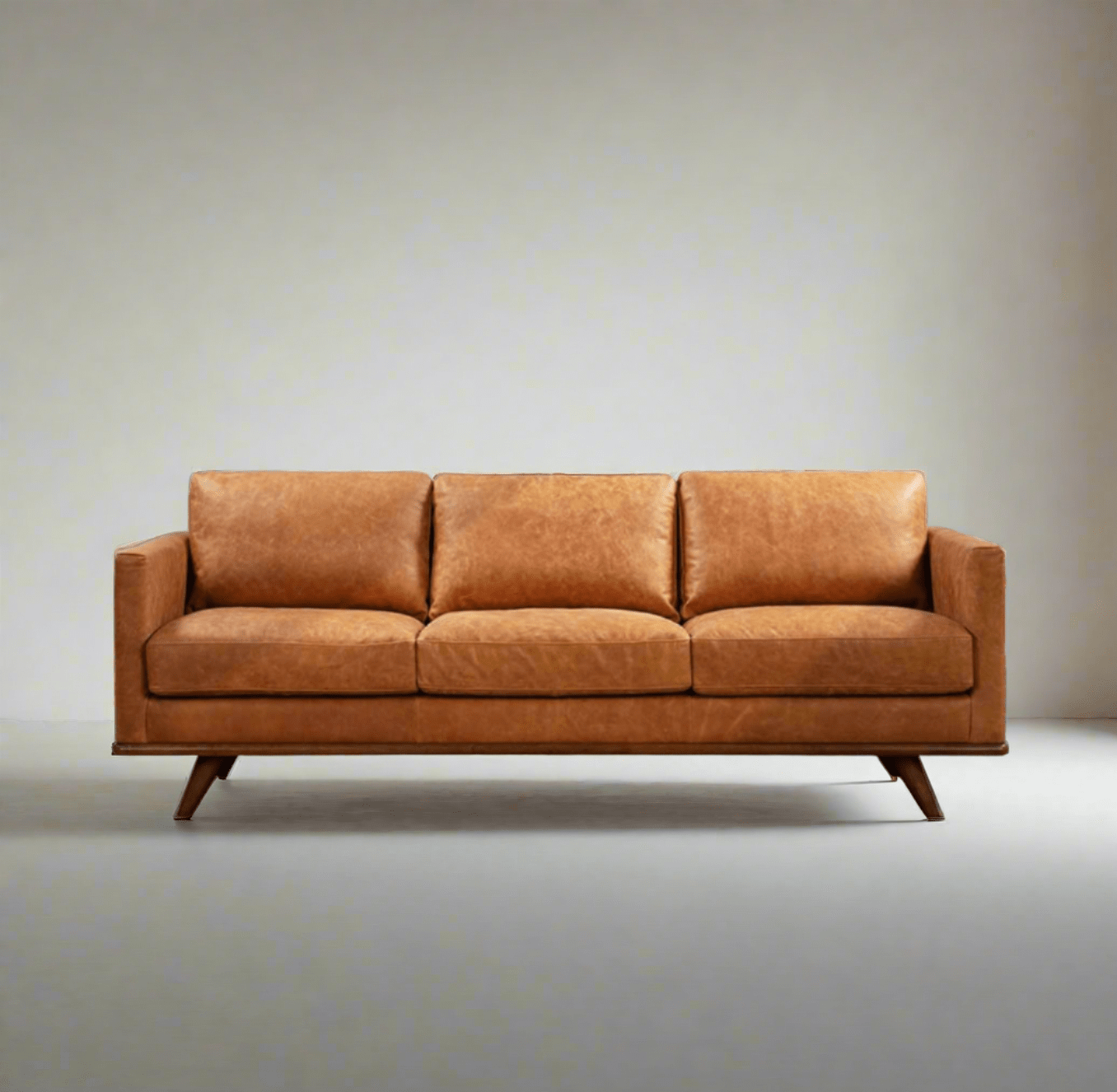 Cognac Tan Leather Sofa | Full-Grain Pure-Aniline Upholstery | Elegant Design & Comfort