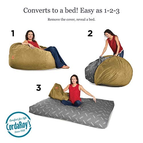 Convertible Chenille Bean Bag Chair and Bed - Full Size, Tan