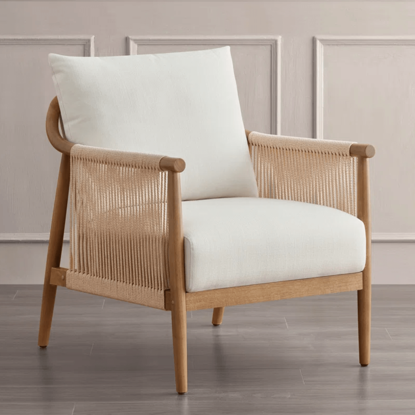 Cream Boho Braid Chair - Natural Vibe, Plush Comfort, Sturdy Construction Cream