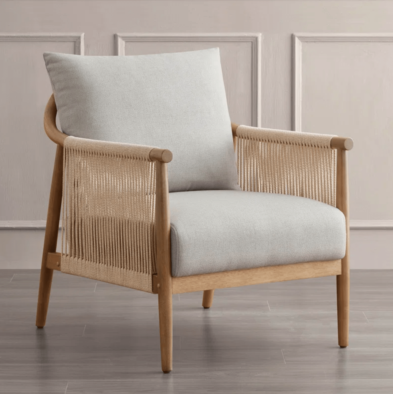 Cream Boho Braid Chair - Natural Vibe, Plush Comfort, Sturdy Construction Grey