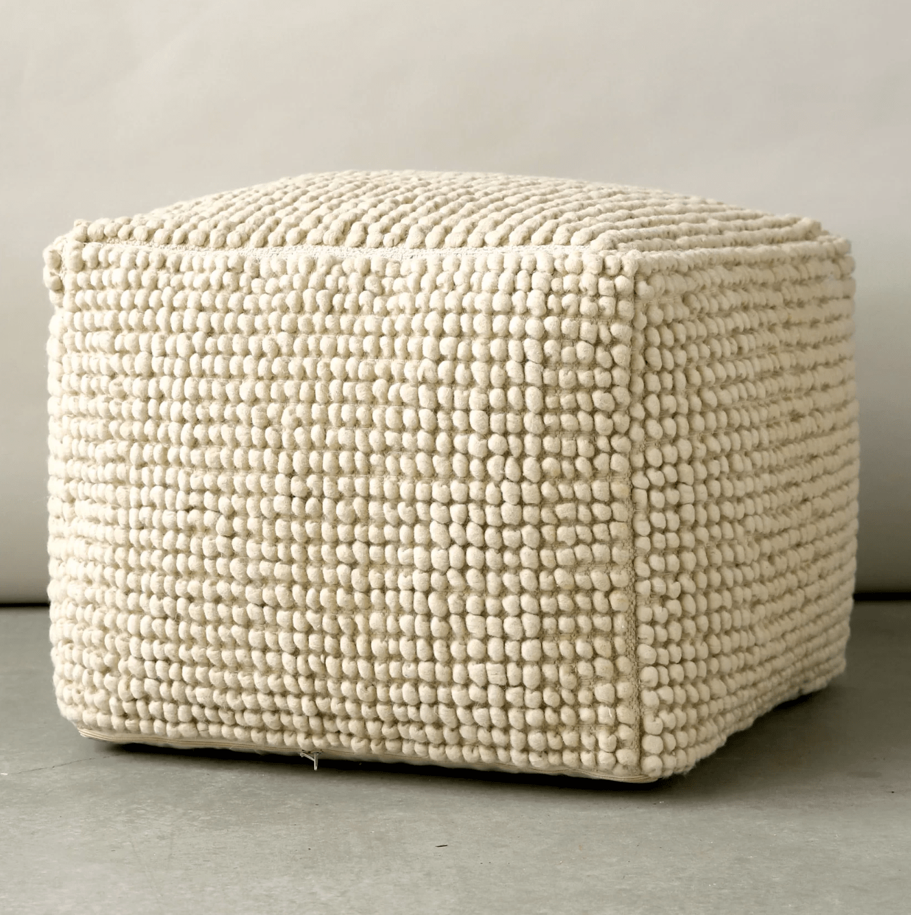 Cream Textured Pouf - Soft Cotton and Wool Ottoman for Contemporary and Traditional Living Spaces