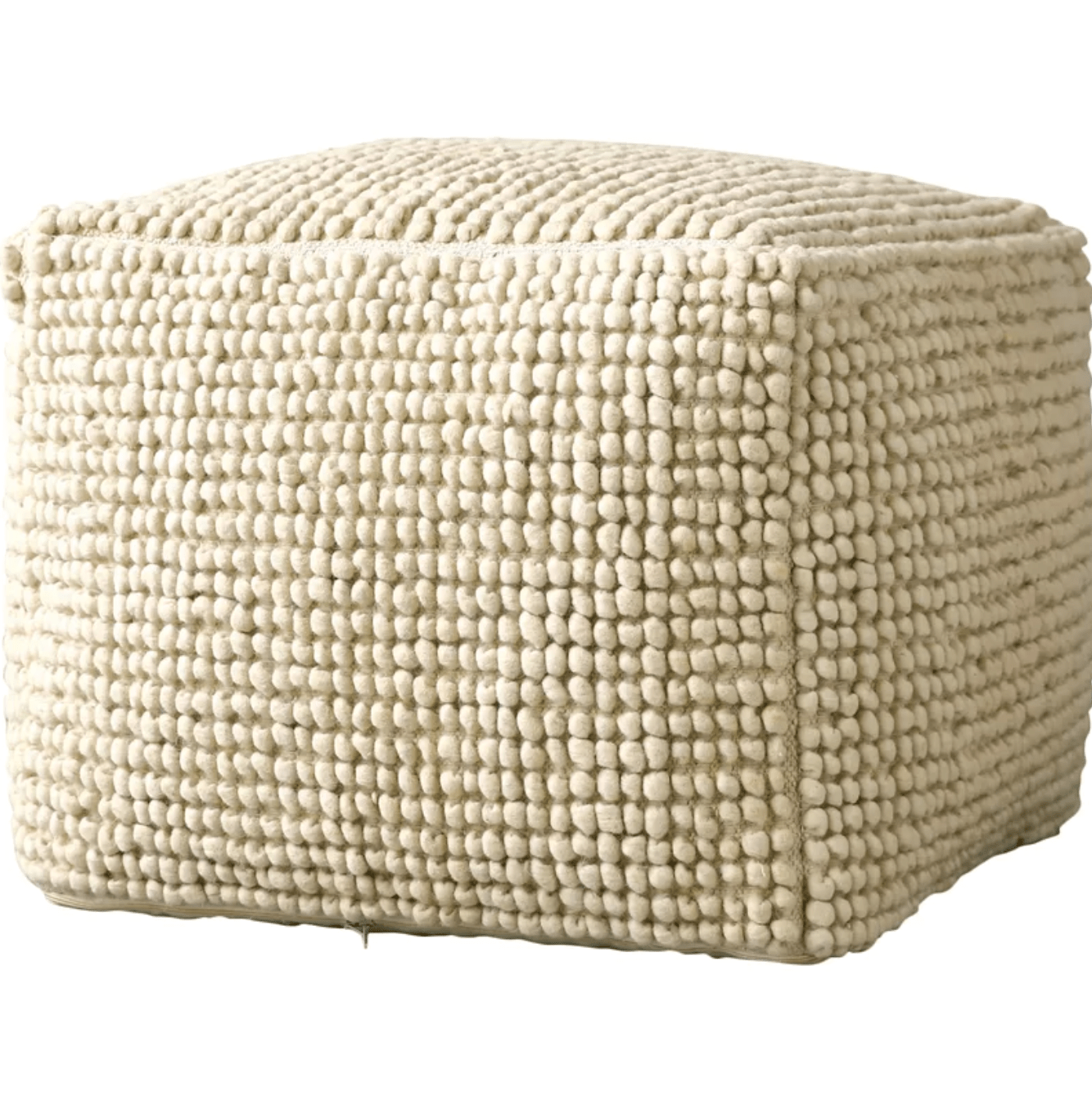 Cream Textured Pouf - Soft Cotton and Wool Ottoman for Contemporary and Traditional Living Spaces