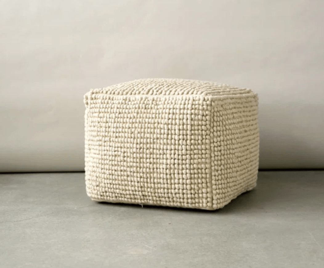 Cream Textured Pouf - Soft Cotton and Wool Ottoman for Contemporary and Traditional Living Spaces