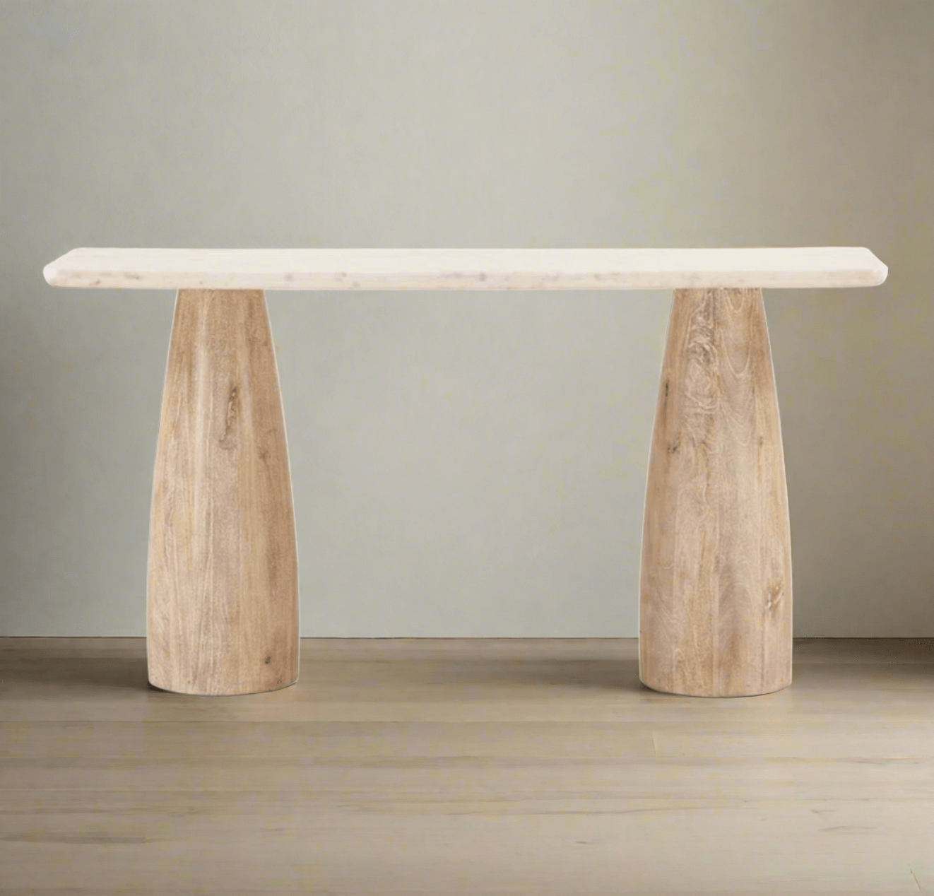 Curves and Straight Lines Console Table | Mango Wood and White Marble | Mid-Century Modern Design | Eco-Friendly