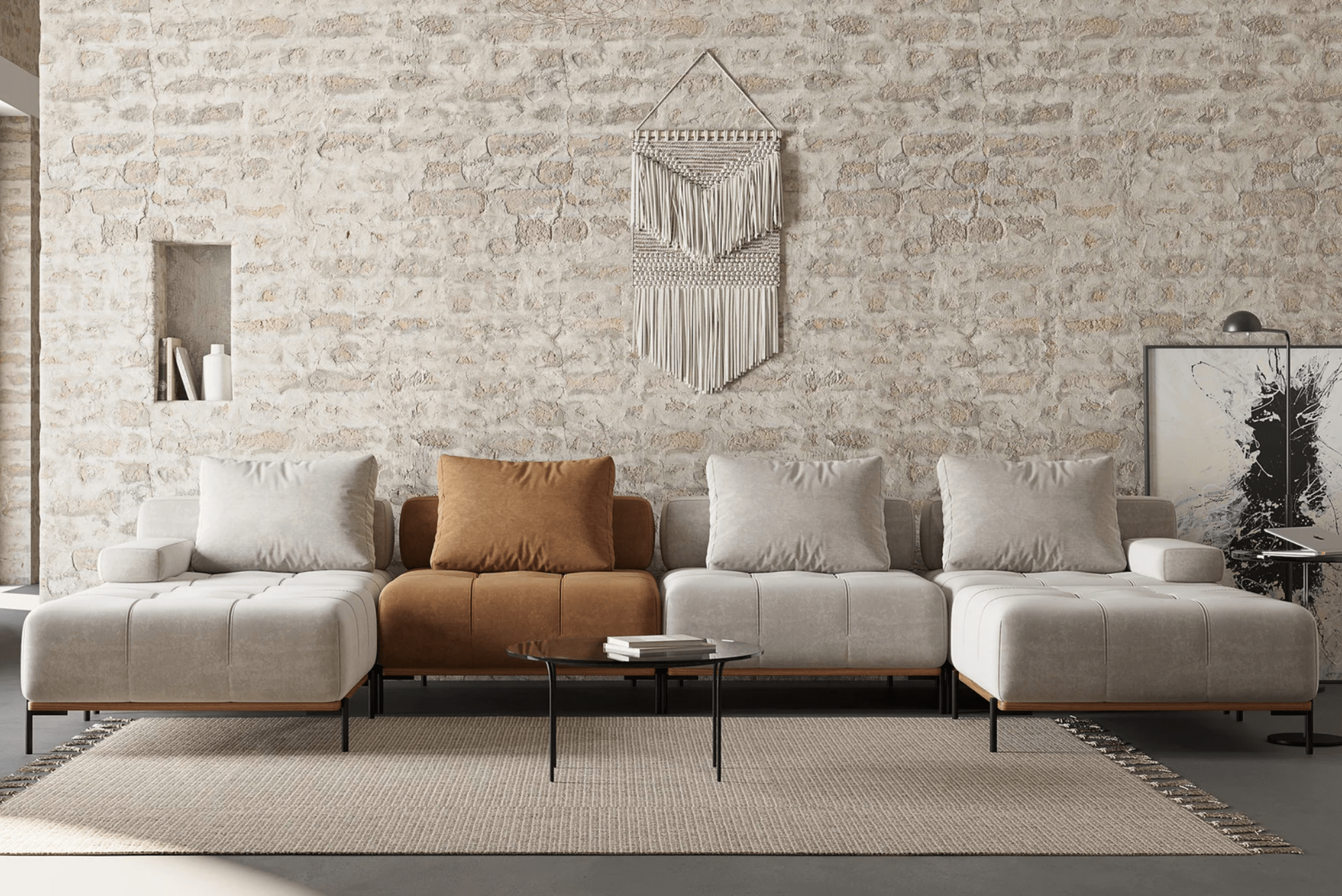 Customizable Configurations - Grand Modular Sofa with Blind Tufting, Deep Seat Armrest and Backrest