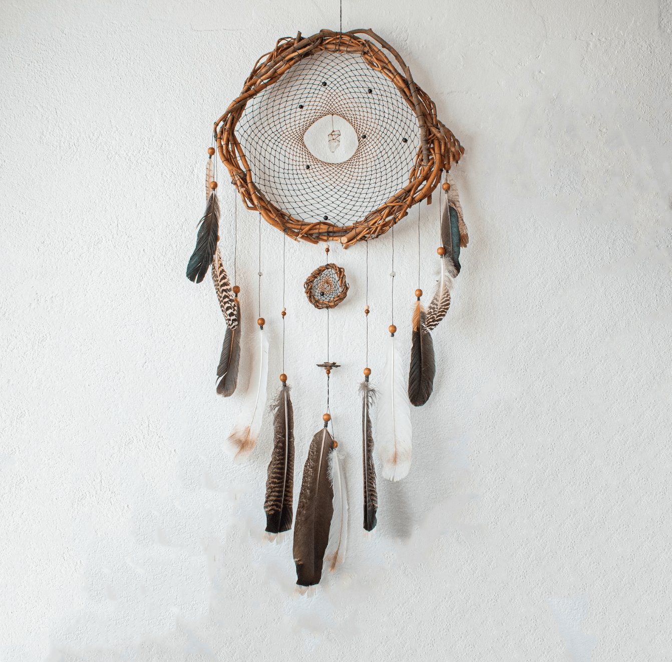 Dream Catchers Brown Handmade Feather Native American Dreamcatcher Circular Net for Car Kids Bed Room Wall Hanging Decoration Decor Ornament Craft