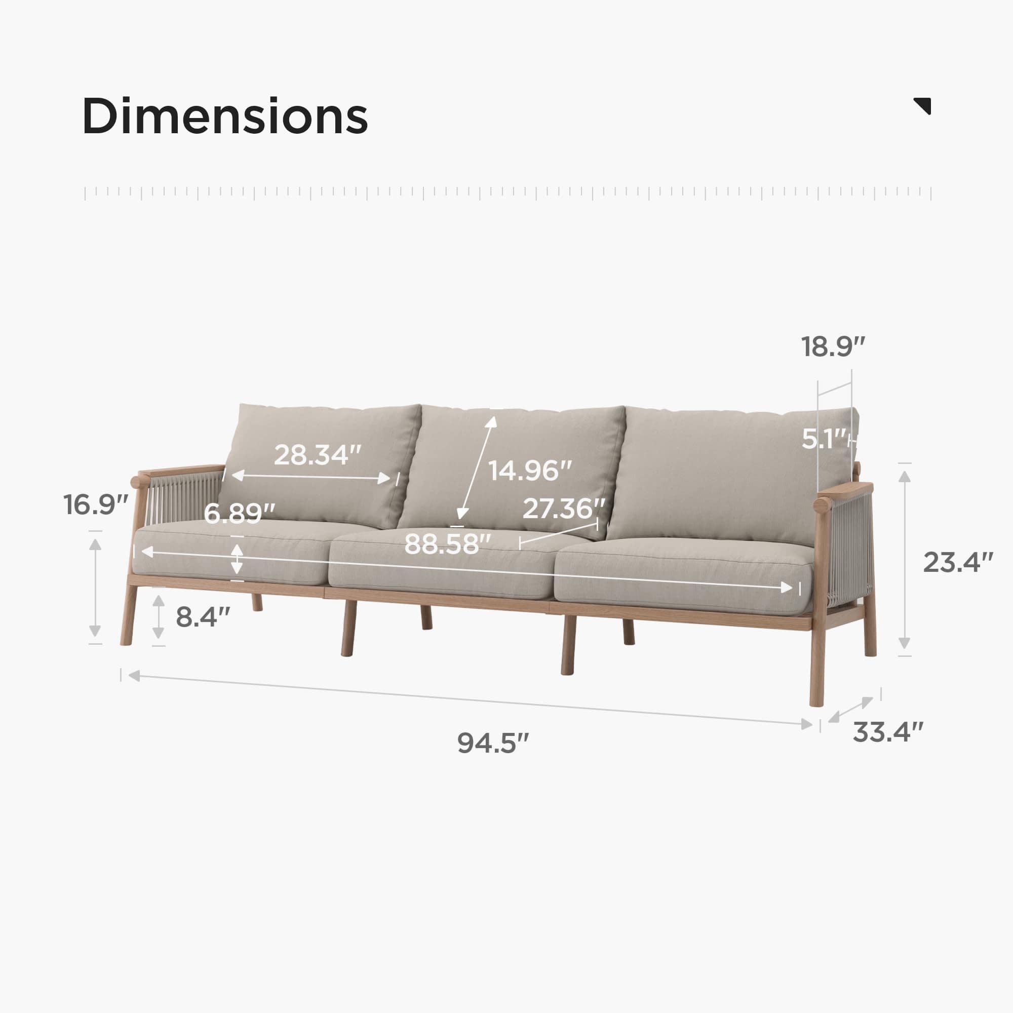 Durable Aluminum Outdoor Sofa with Quick-Dry Cushions, Light Khaki Patio Furniture