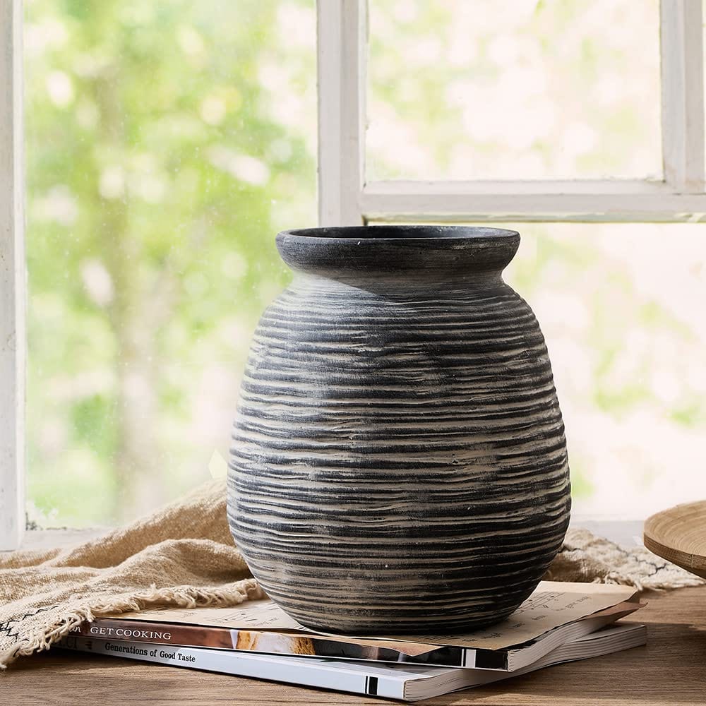 Elegant Black Ceramic Vase – Perfect for Modern Farmhouse and Boho Home Decor