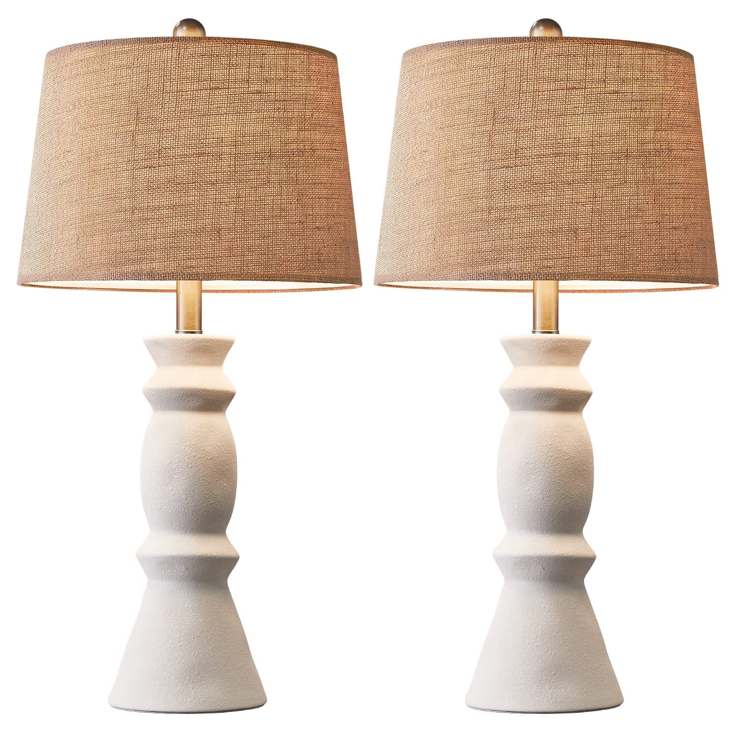 Elegant White Ceramic Table Lamp Set of 2 | 25.75'' Farmhouse Bedside Lamps | Retro Nightstand and End Table Lighting