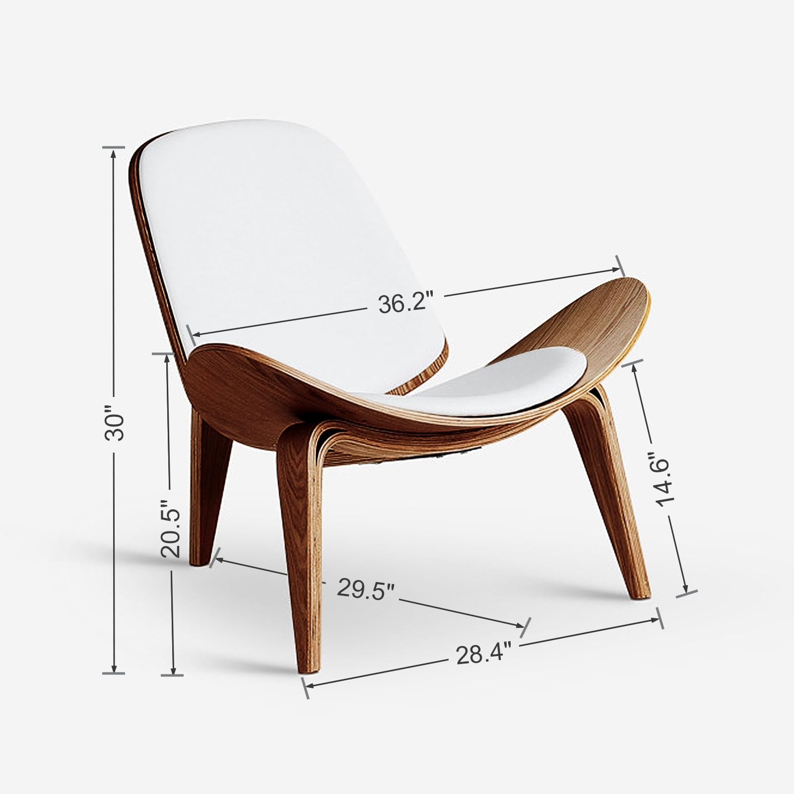 Ergonomic Shell Chair – Walnut Finish with Waterproof Leather Upholstery