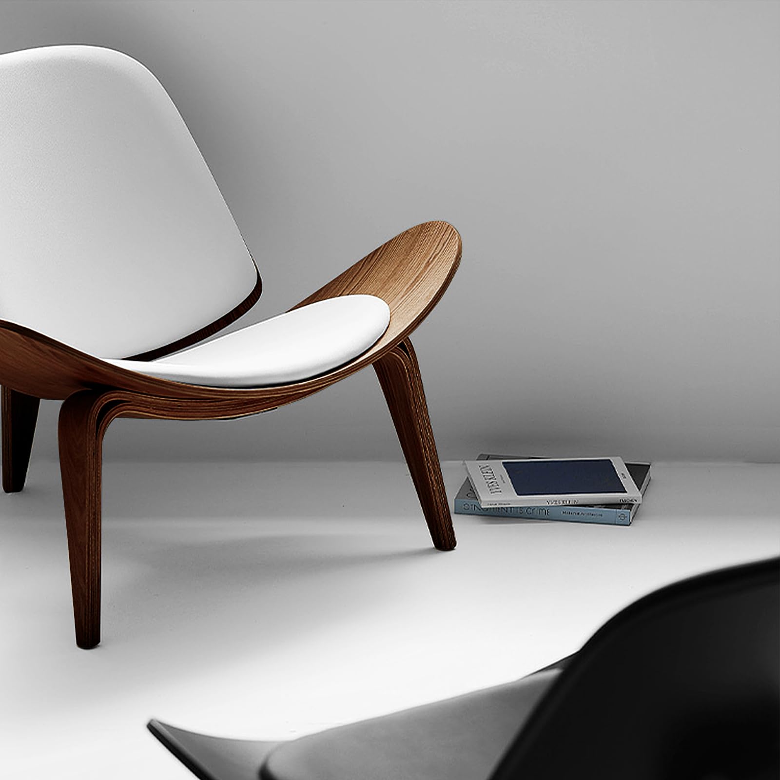 Ergonomic Shell Chair – Walnut Finish with Waterproof Leather Upholstery