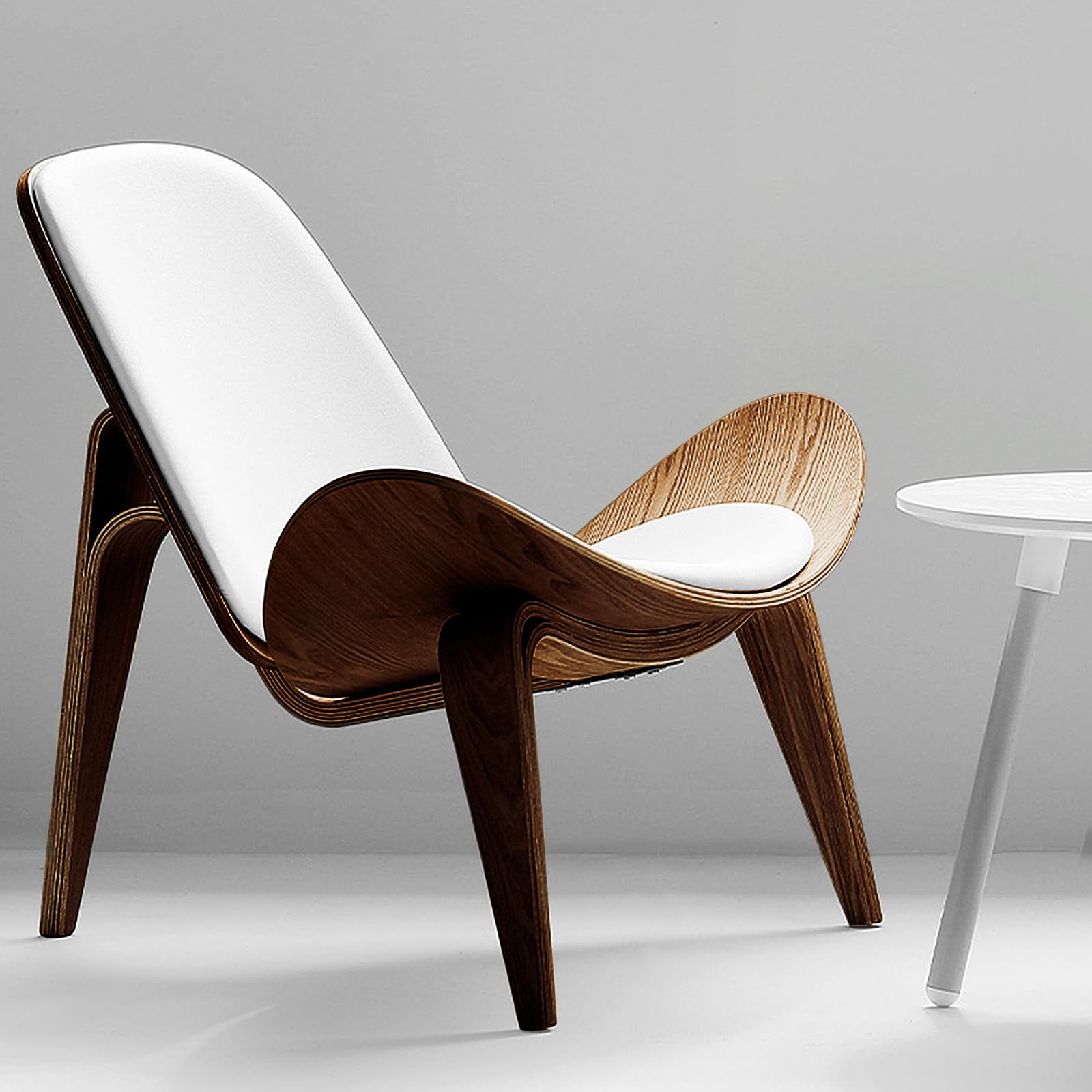 Ergonomic Shell Chair – Walnut Finish with Waterproof Leather Upholstery