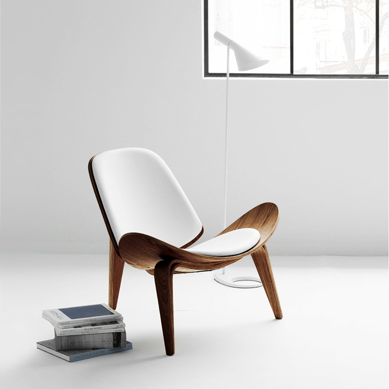 Ergonomic Shell Chair – Walnut Finish with Waterproof Leather Upholstery