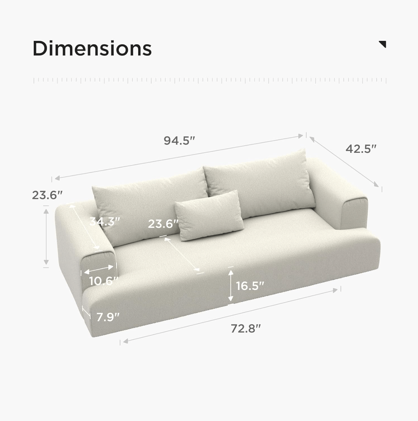 Extra Deep Minimalist T-Shape Sofa – Modern Wool-Like Upholstered Couch for Living Room and Lounge