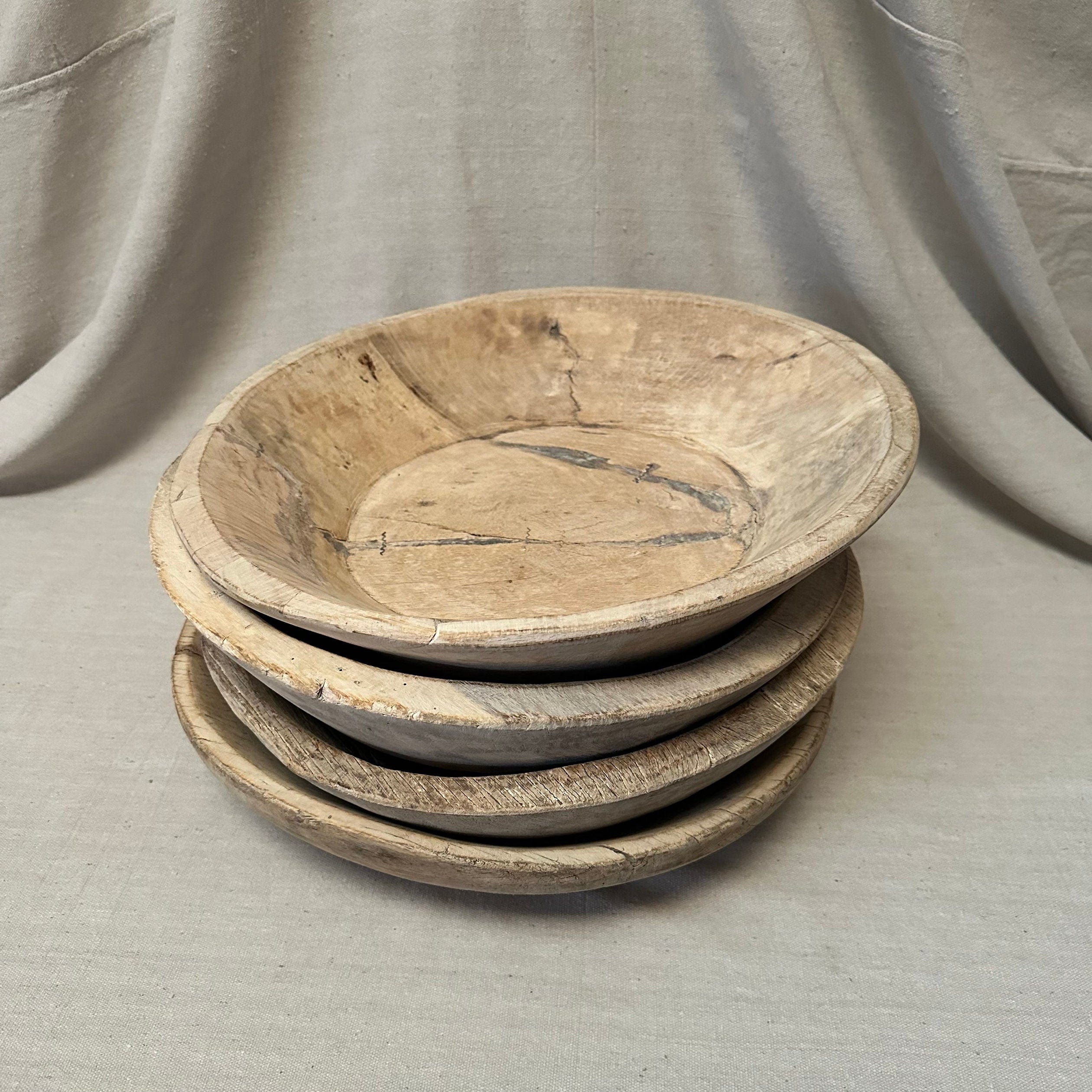 Hand-Carved Large Primitive Dough Bowl - Versatile Decorative Piece for Kitchen and Home