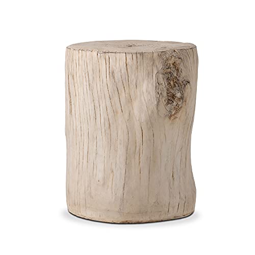 Hand-Painted Faux Wood Side Table – Antique Beige Stump Stool, Plant Stand, Ottoman for Deck or Garden