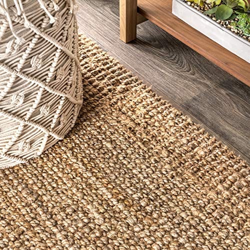 Hand Woven Chunky Jute Area Rug with Fringe – Bohemian Style for Bedroom, Kitchen, and Living Room, Natural, Available in 5' x 8' and 8' x 10'