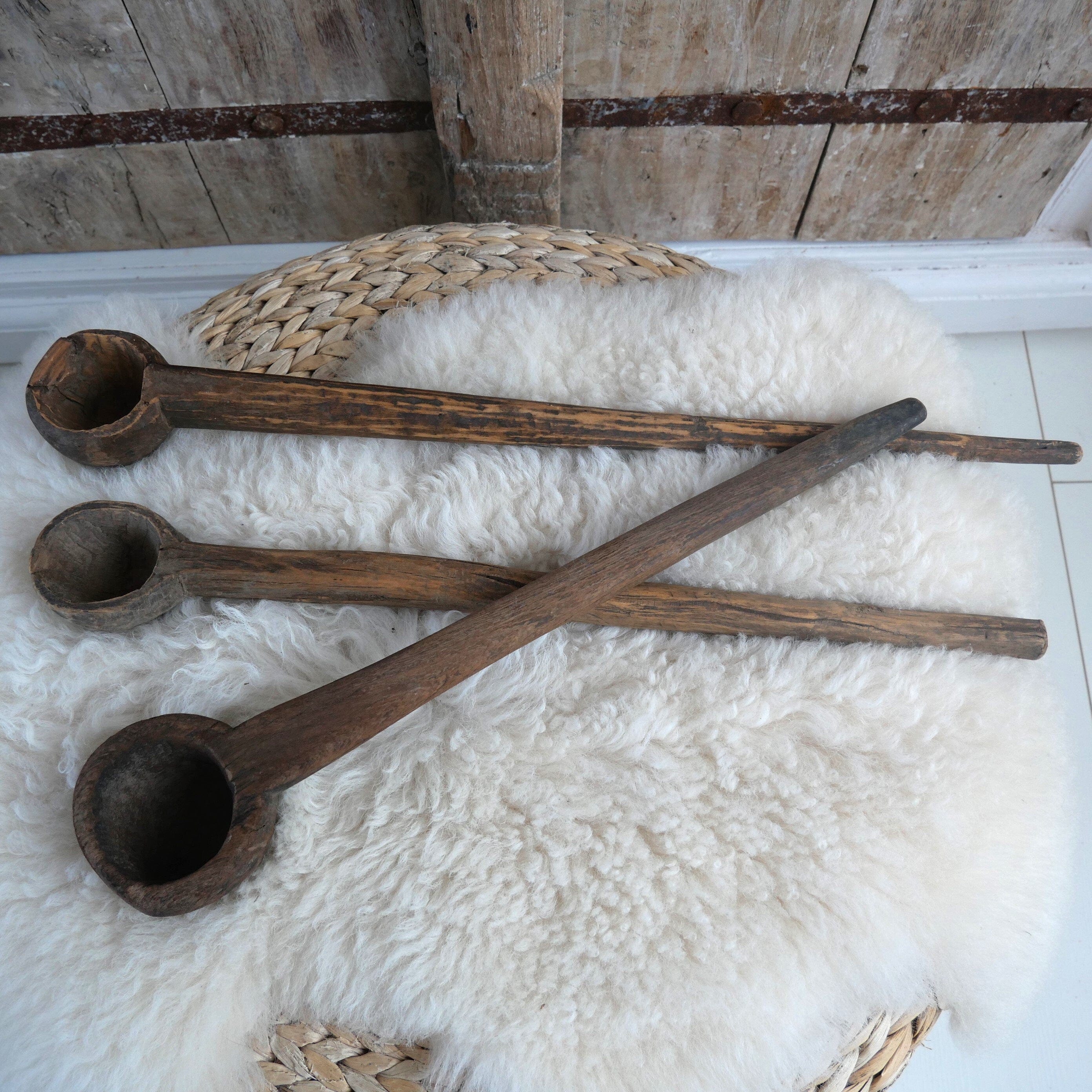 Handcarved Old Rustic Wooden Rice Spoon – Boho Farmhouse Kitchen Tool