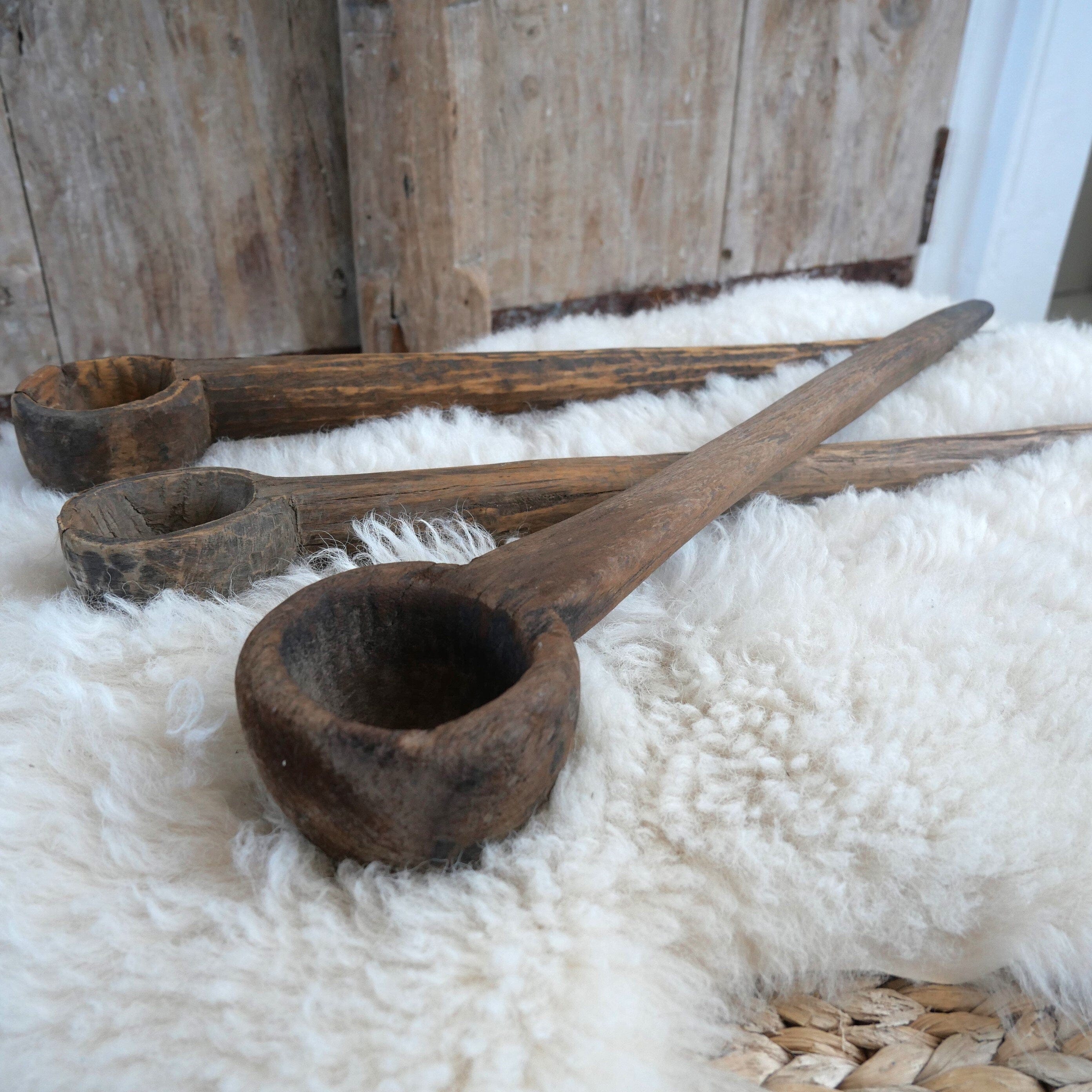 Handcarved Old Rustic Wooden Rice Spoon – Boho Farmhouse Kitchen Tool