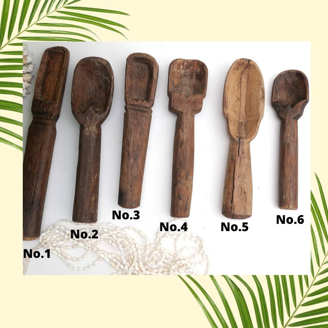 Handcarved Old Rustic Wooden Rice Spoon – Vintage Boho Kitchen Decor
