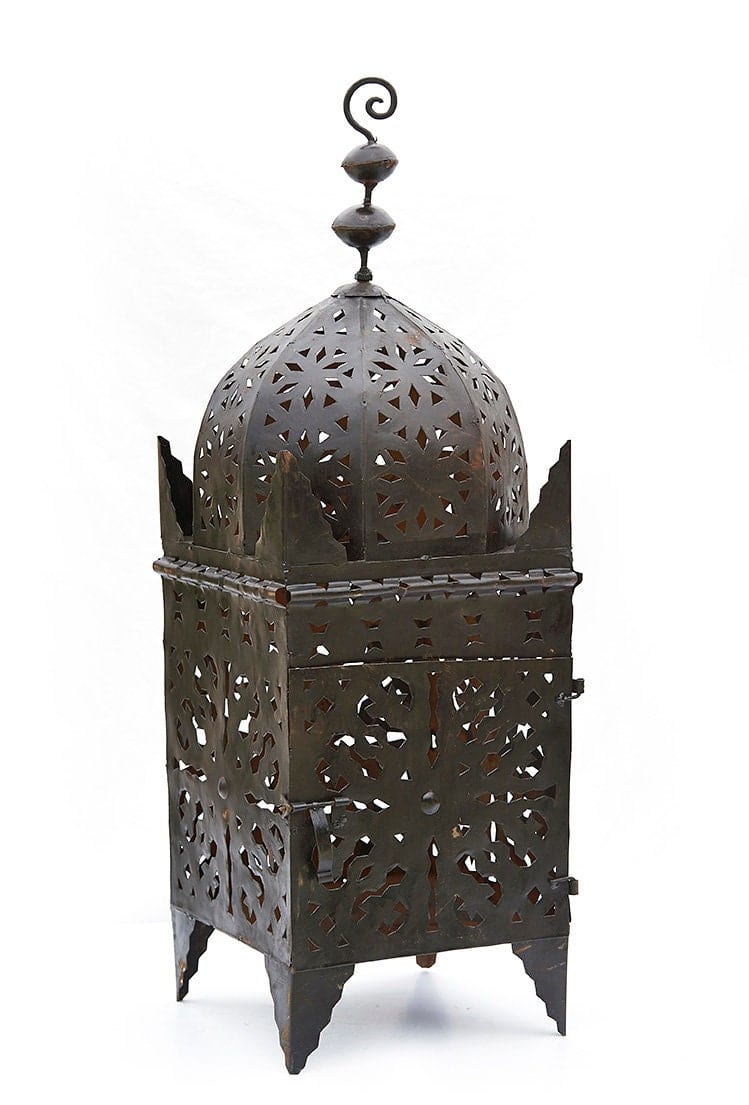 Handcrafted 28" Moroccan Lantern - Rustic Hammered Metal Floor/Table Lamp for Indoor and Outdoor Use