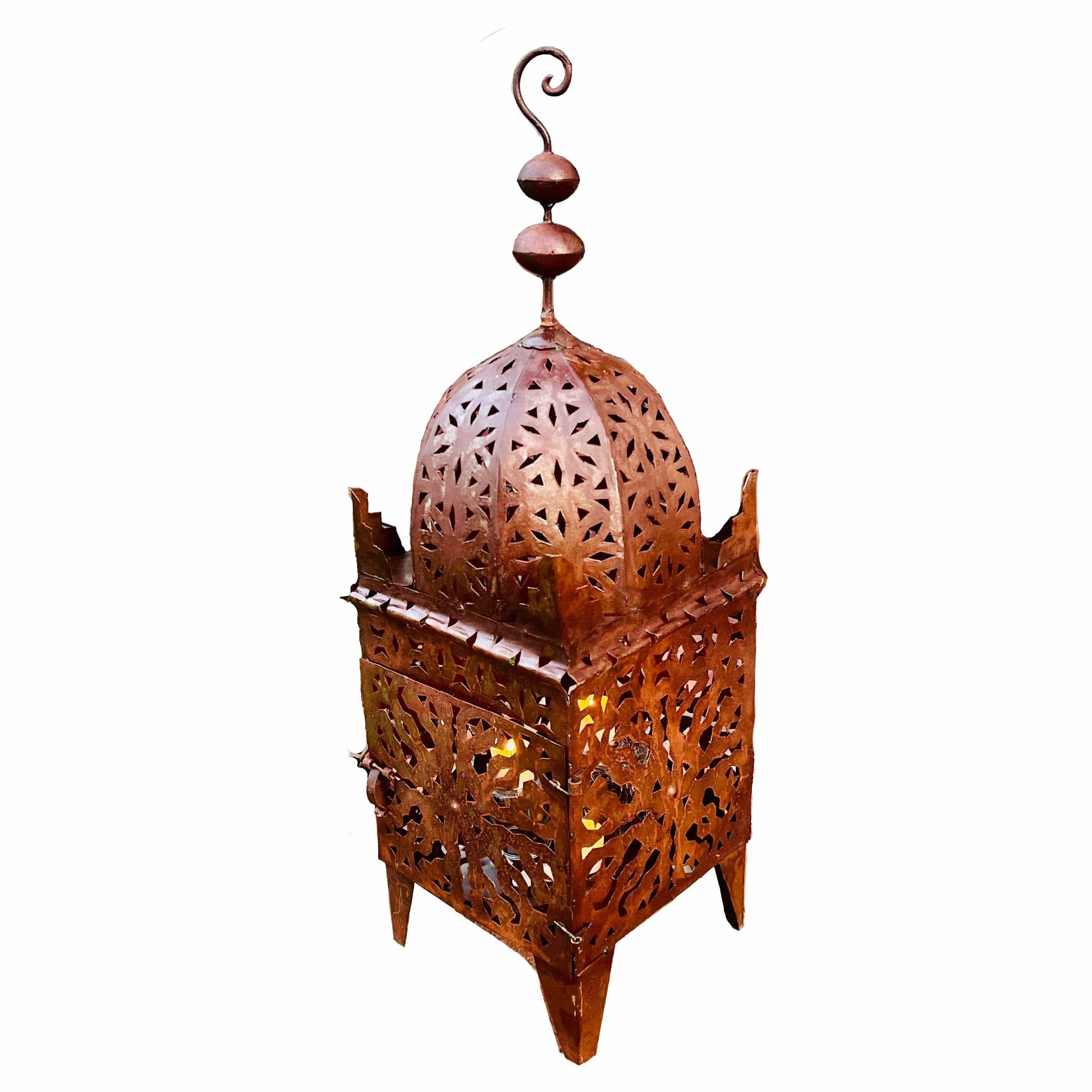 Handcrafted 28" Moroccan Lantern - Rustic Hammered Metal Floor/Table Lamp for Indoor and Outdoor Use