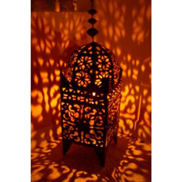 Handcrafted 28" Moroccan Lantern - Rustic Hammered Metal Floor/Table Lamp for Indoor and Outdoor Use