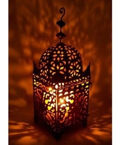 Handcrafted 28" Moroccan Lantern - Rustic Hammered Metal Floor/Table Lamp for Indoor and Outdoor Use