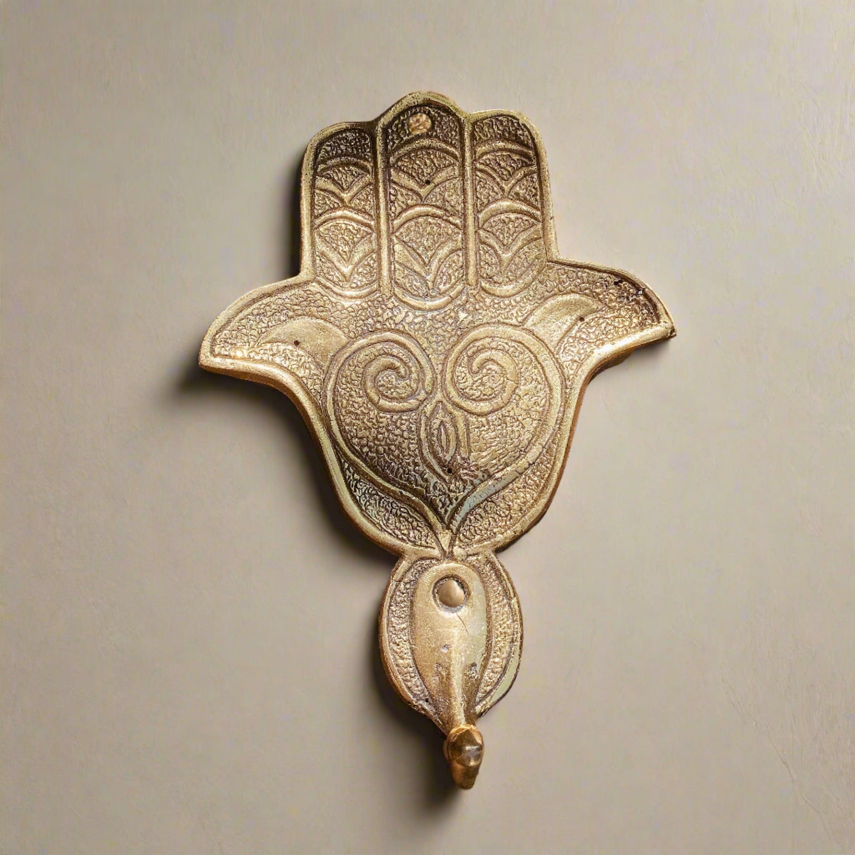 Handcrafted Brass Hamsa Wall Hook – Elegant Gold Accent for Your Home