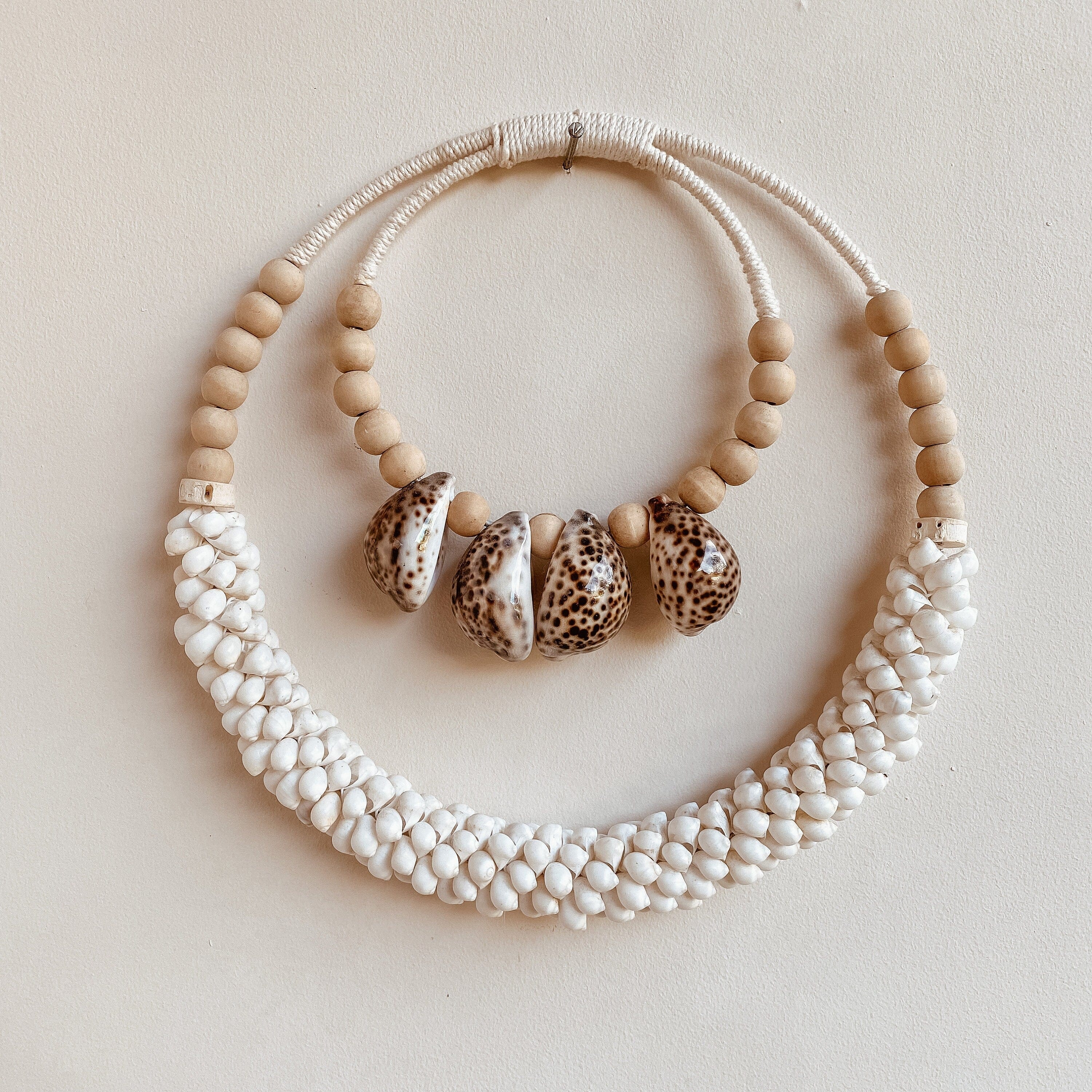 Handcrafted Double Seashell Beaded Wall Necklace Decoration - Unique Indonesian Art