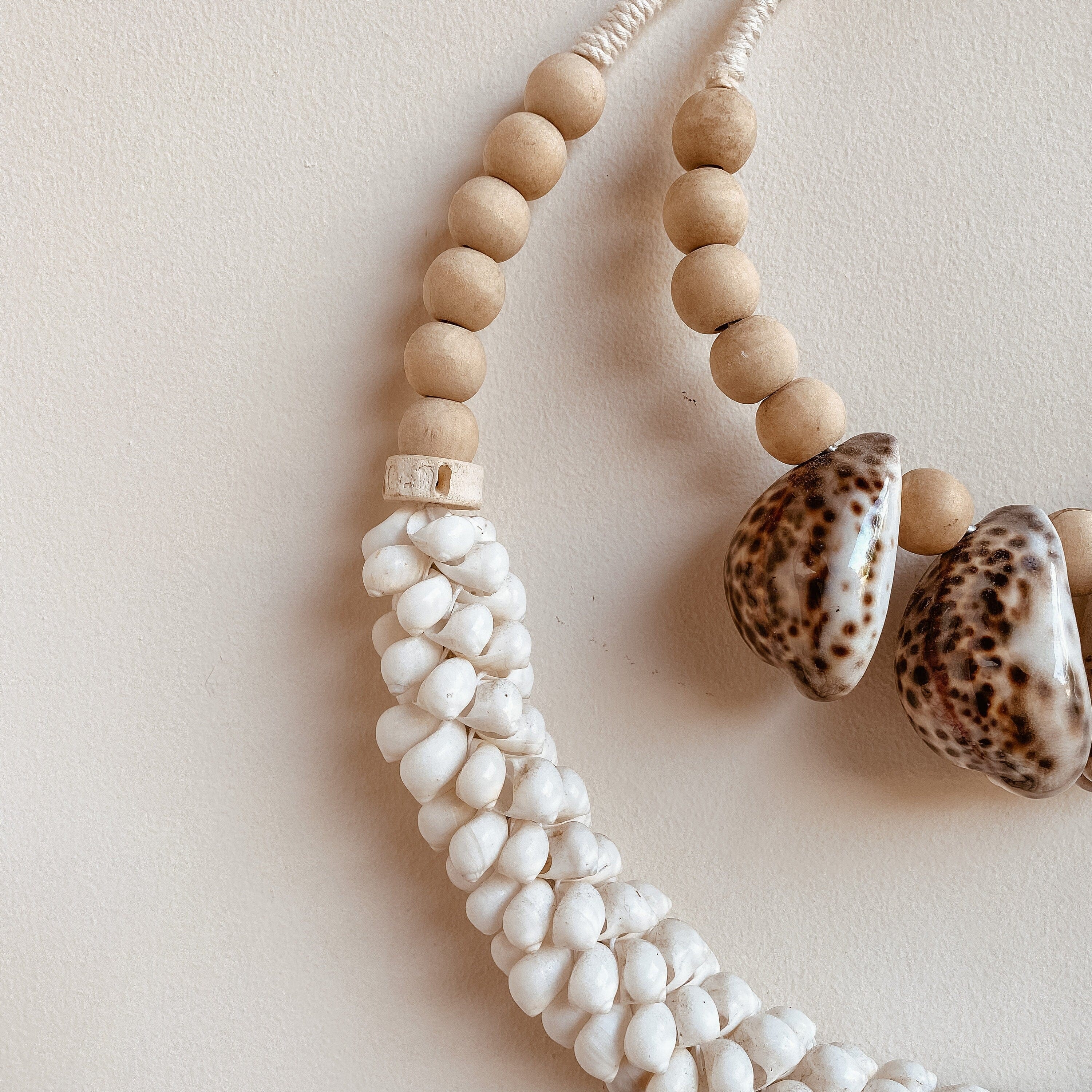 Handcrafted Double Seashell Beaded Wall Necklace Decoration - Unique Indonesian Art