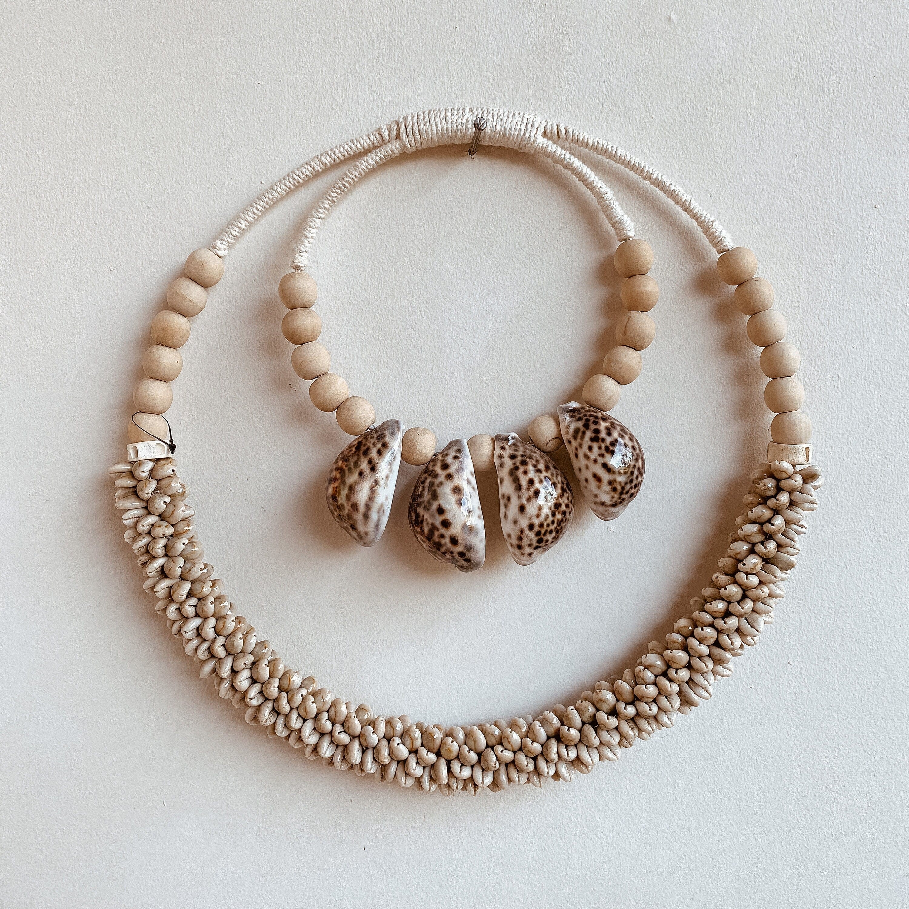 Handcrafted Double Seashell Beaded Wall Necklace Decoration - Unique Indonesian Art