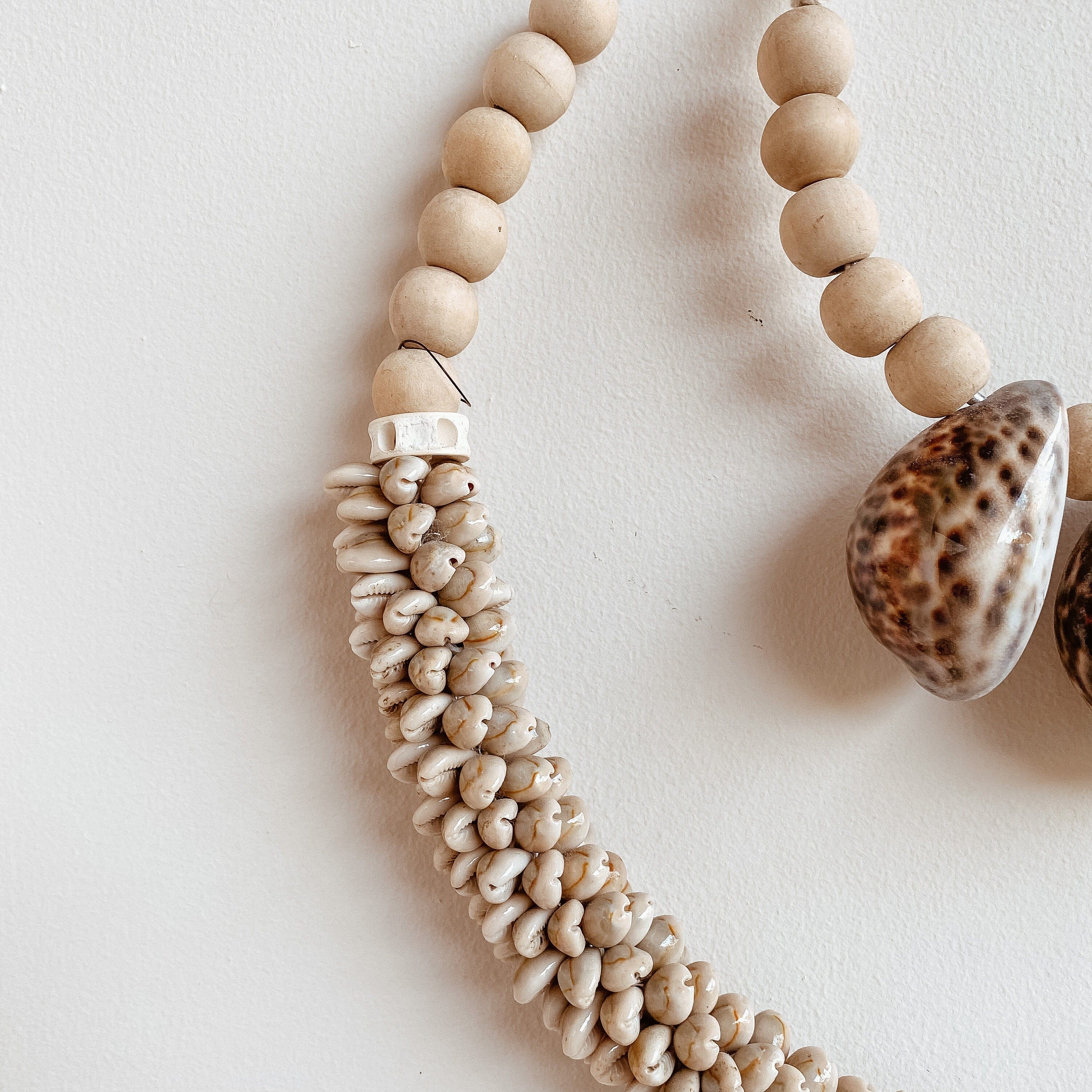 Handcrafted Double Seashell Beaded Wall Necklace Decoration - Unique Indonesian Art