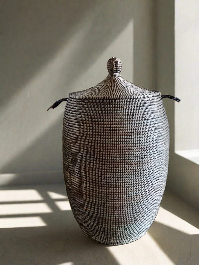 Handcrafted Fairtrade Seagrass Basket from Senegal - Colorful Home Decor and Storage Solution - 80cm Height
